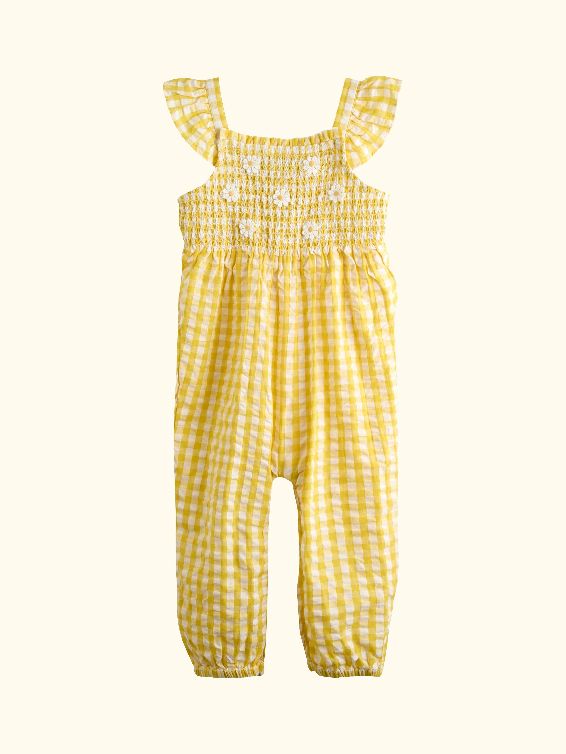 Baby Smocked Dungarees, T-Shirt & Headband Set, Light Yellow
