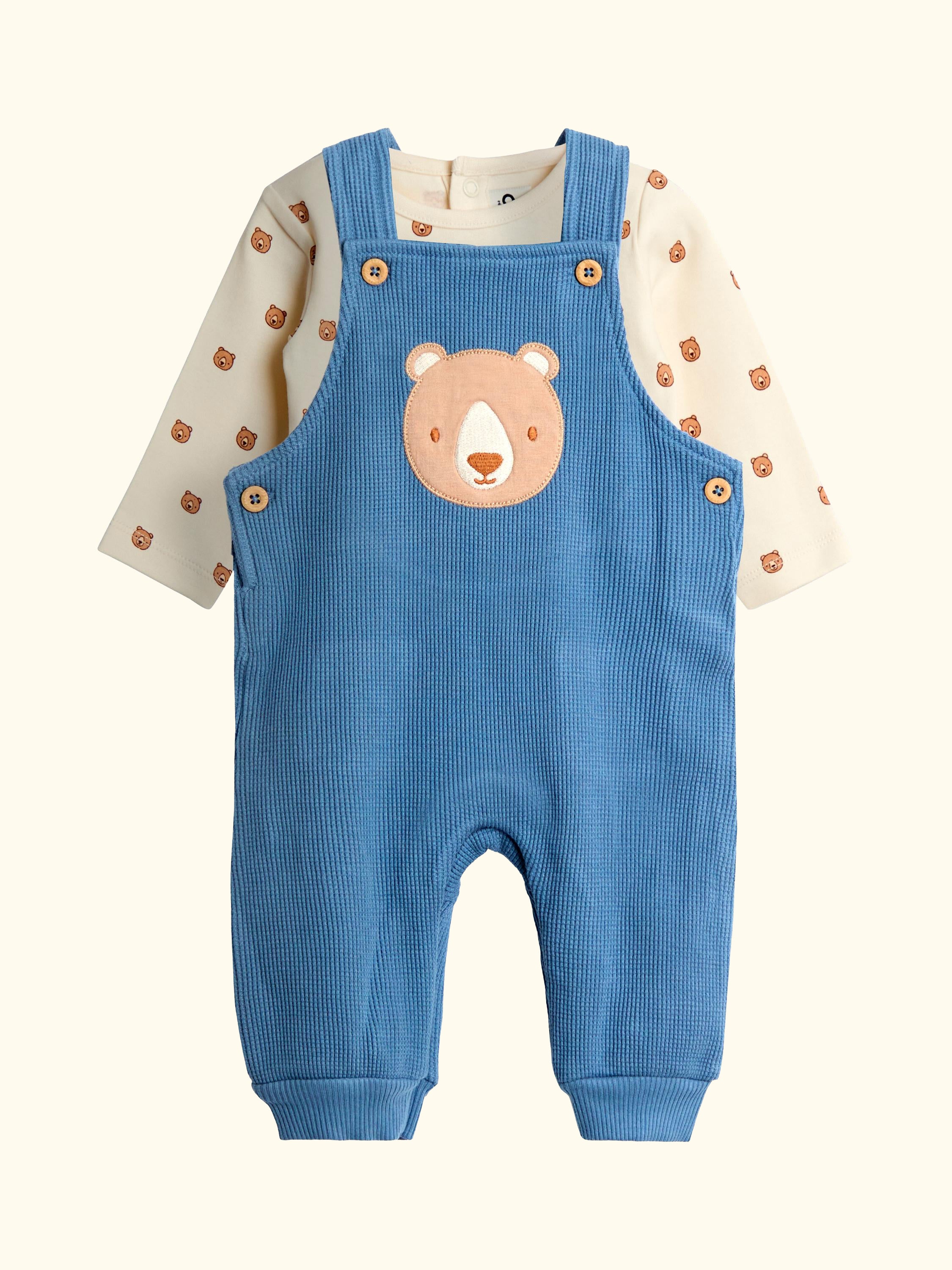 Baby Bear Dungaree Set, Blue/Brown