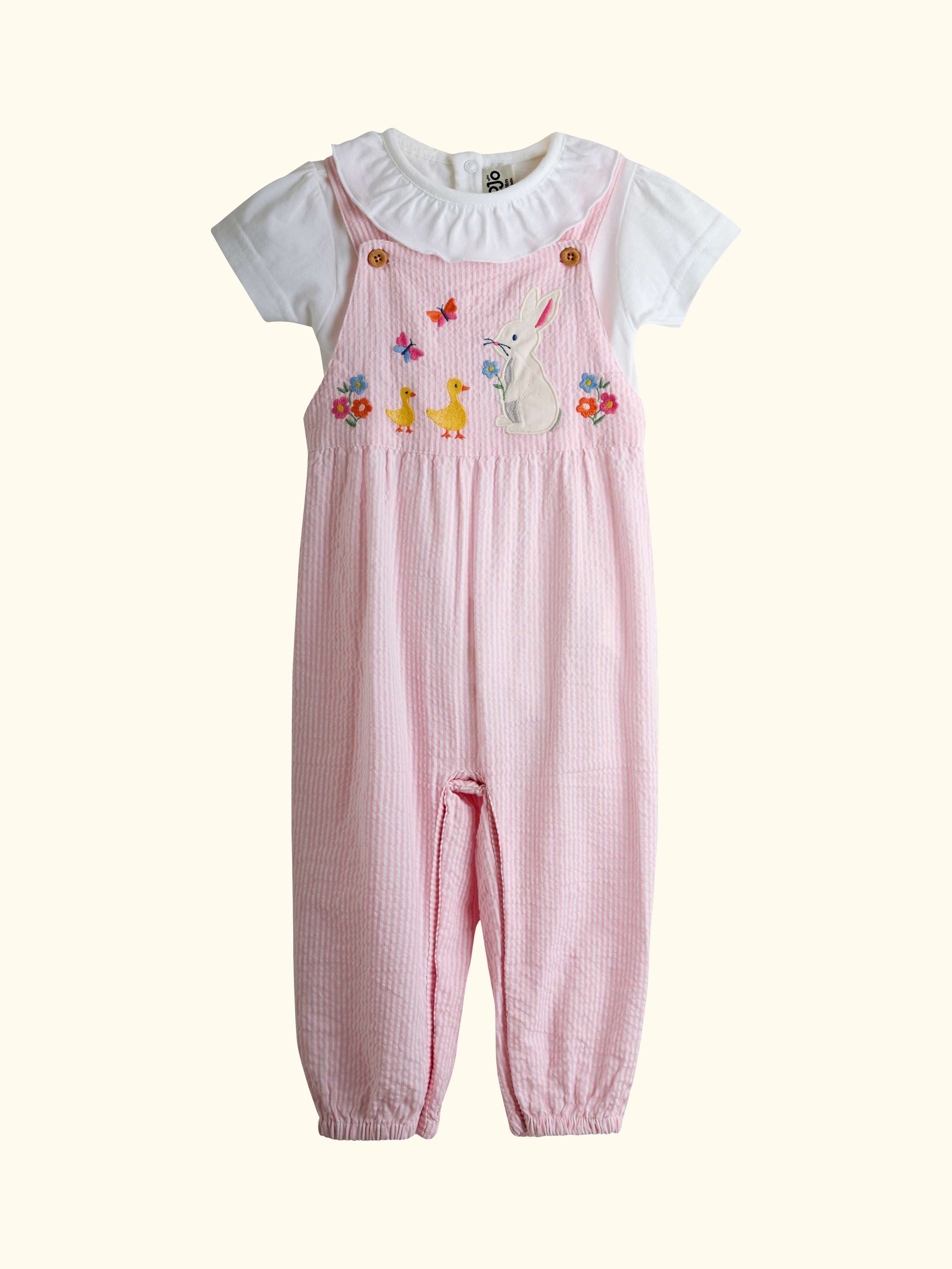Baby Embroidered Dungarees and Body Set, Light Pink