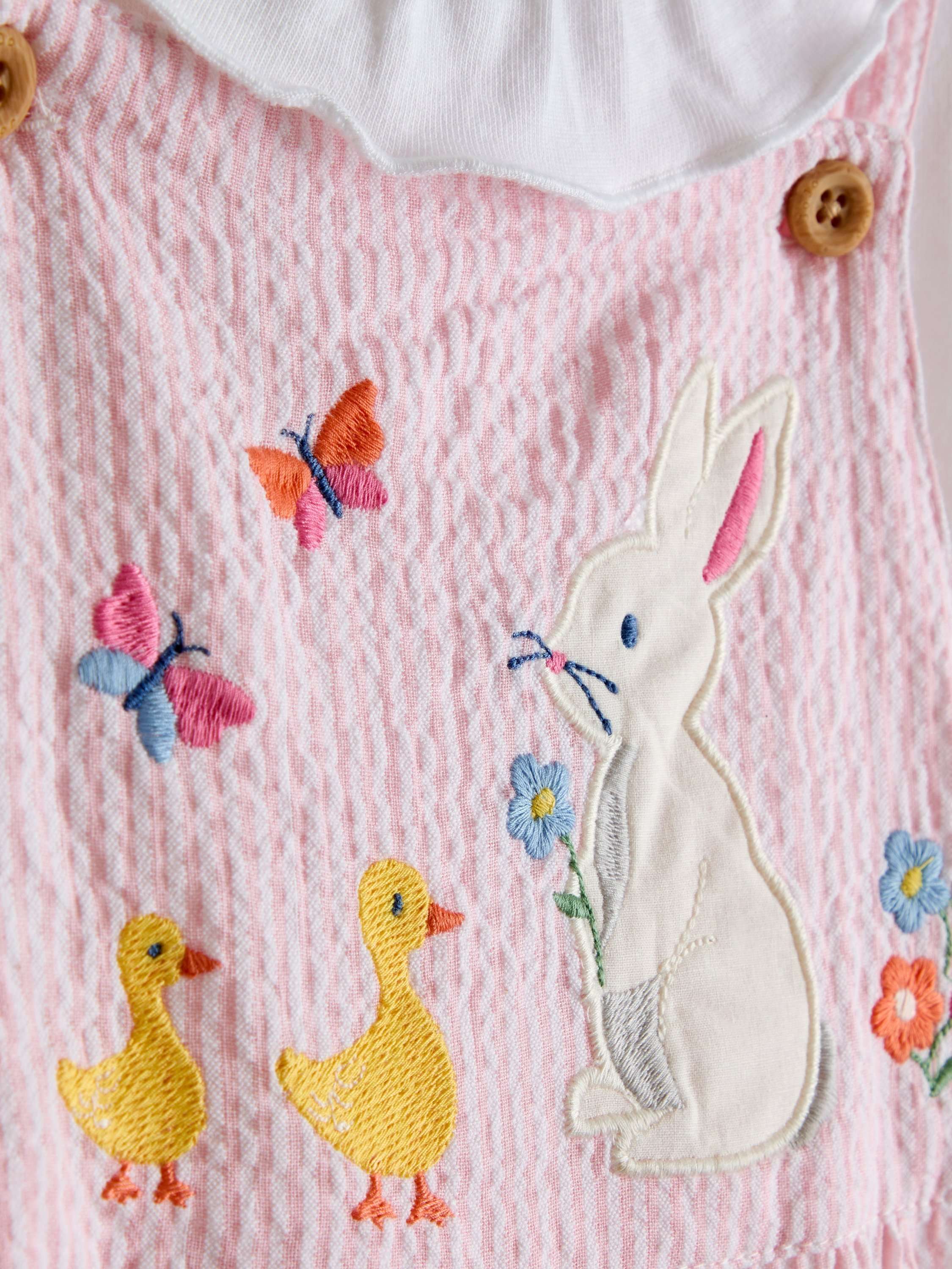 Baby Embroidered Dungarees and Body Set, Light Pink