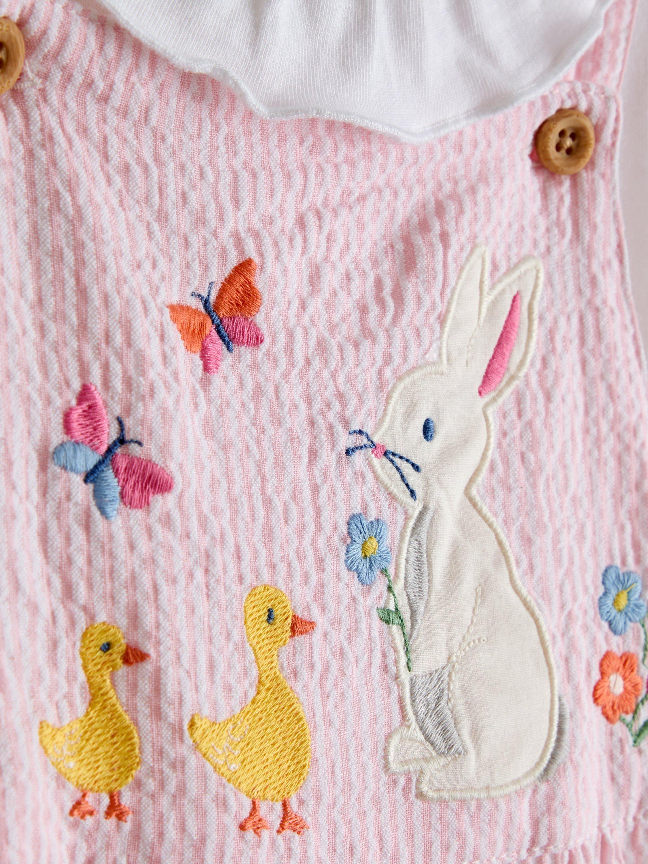 Baby Embroidered Dungarees and Body Set, Light Pink