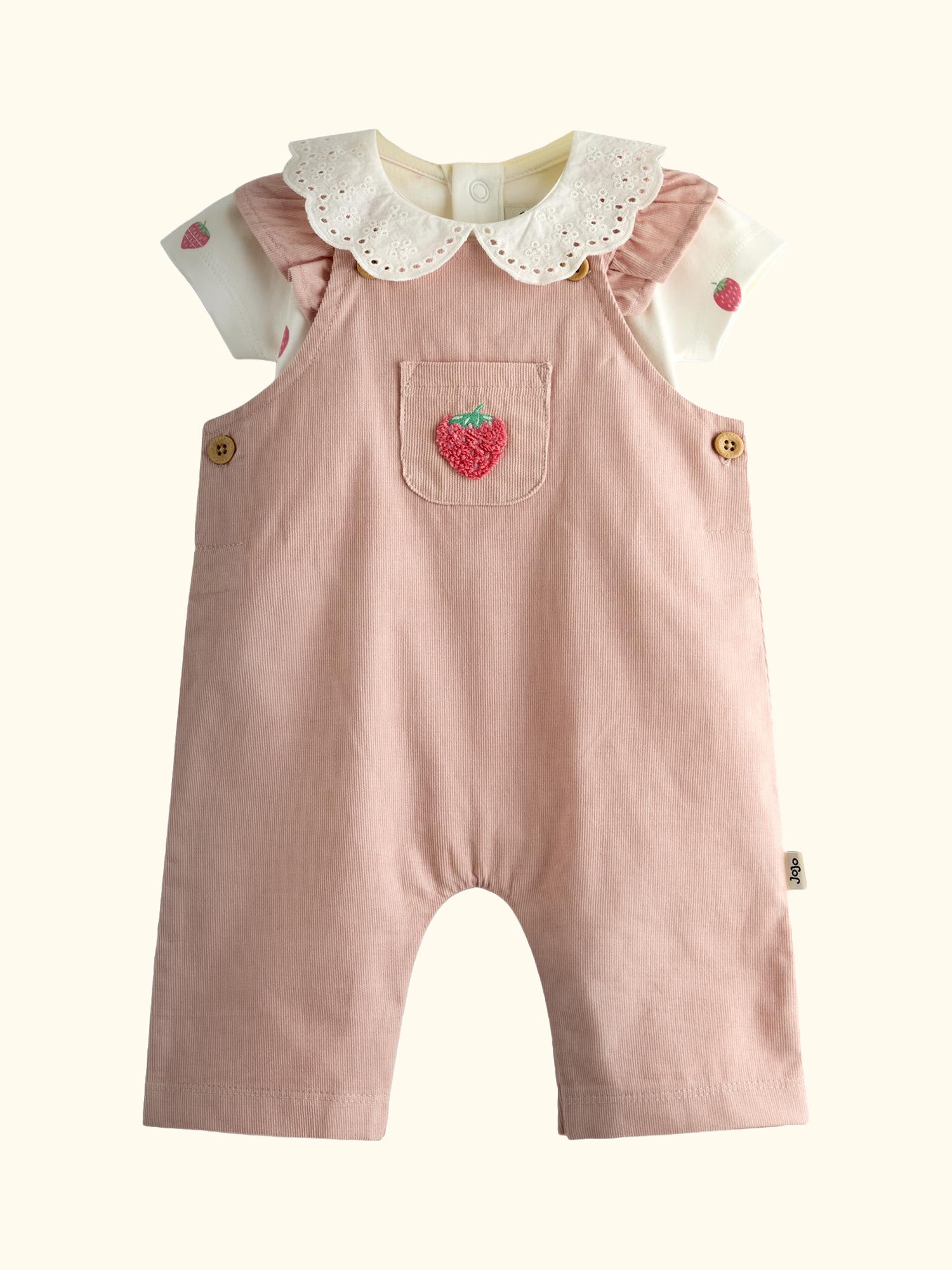 Baby Strawberry Bodysuit and Dungarees Set, Pink