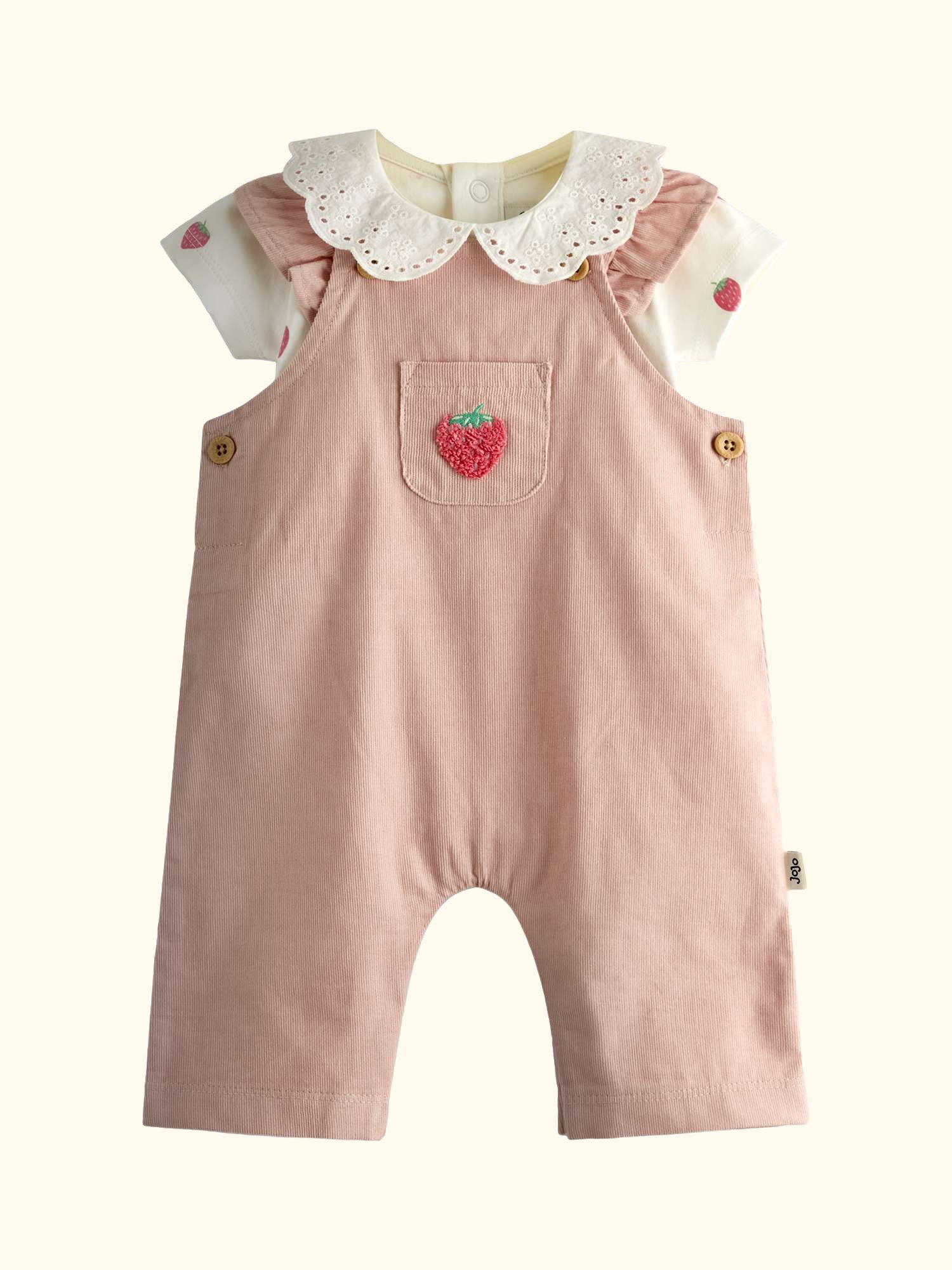 Baby Strawberry Bodysuit and Dungarees Set, Pink