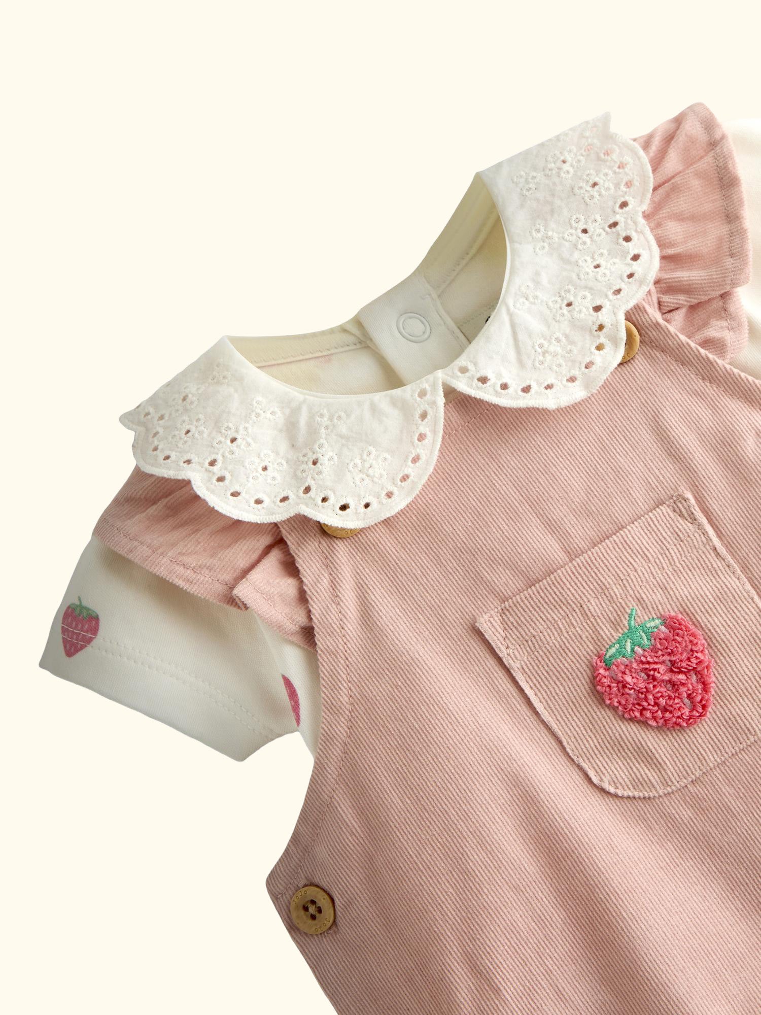 Baby Strawberry Bodysuit and Dungarees Set, Pink
