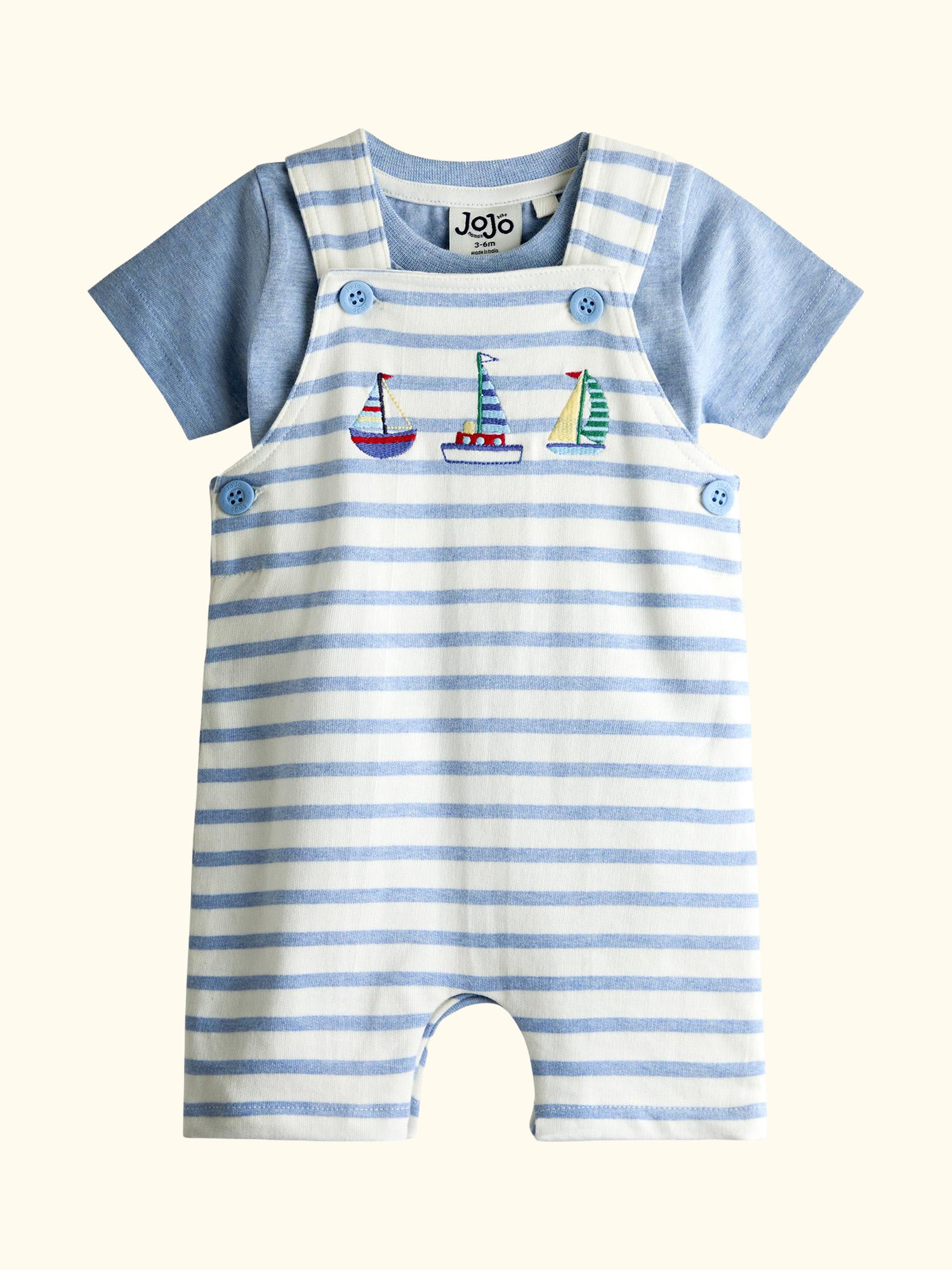 Baby Top and Dungarees Set, Light Blue