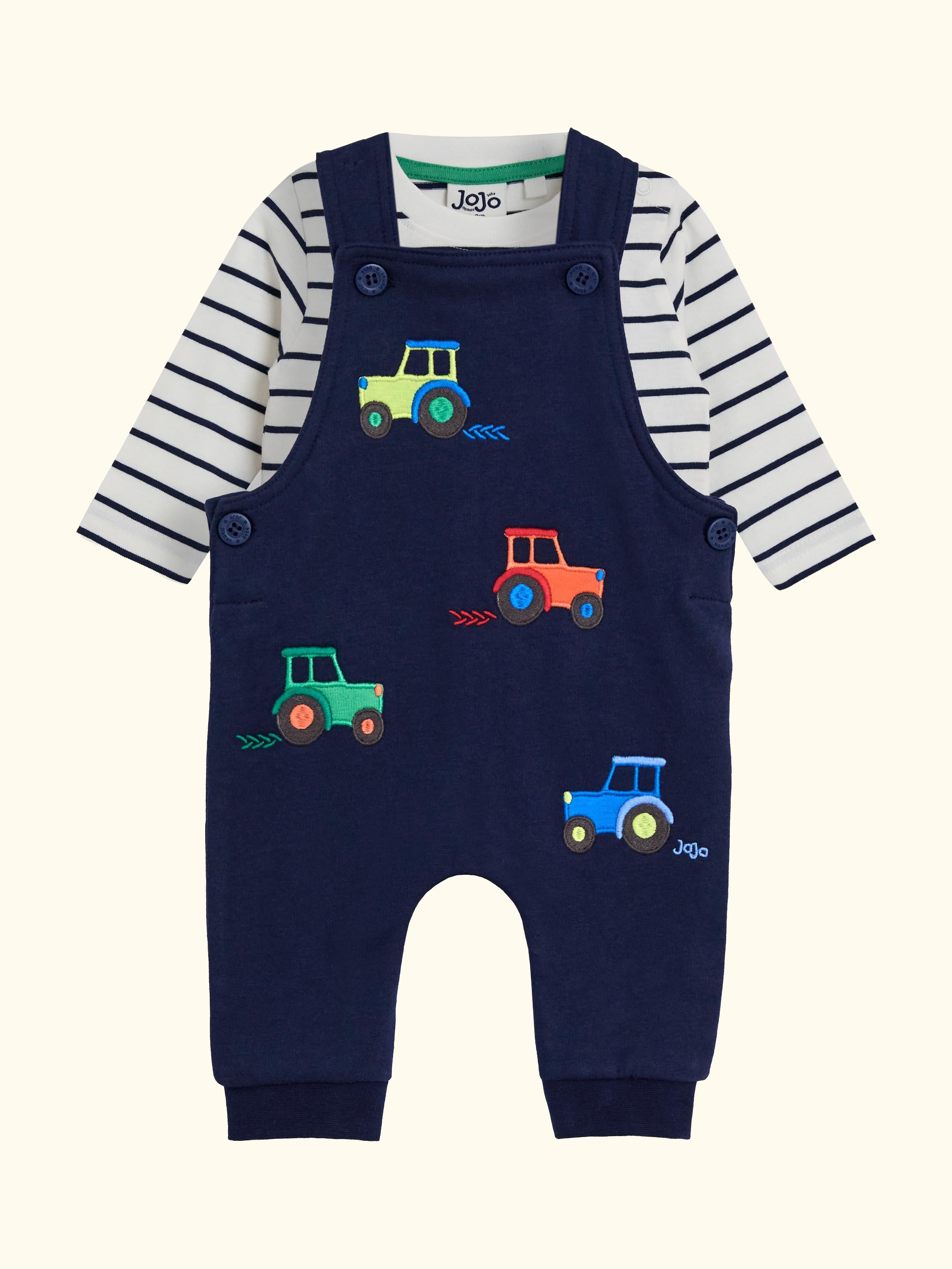 Baby Appliqué Dungarees and Stripe Top Set, Navy