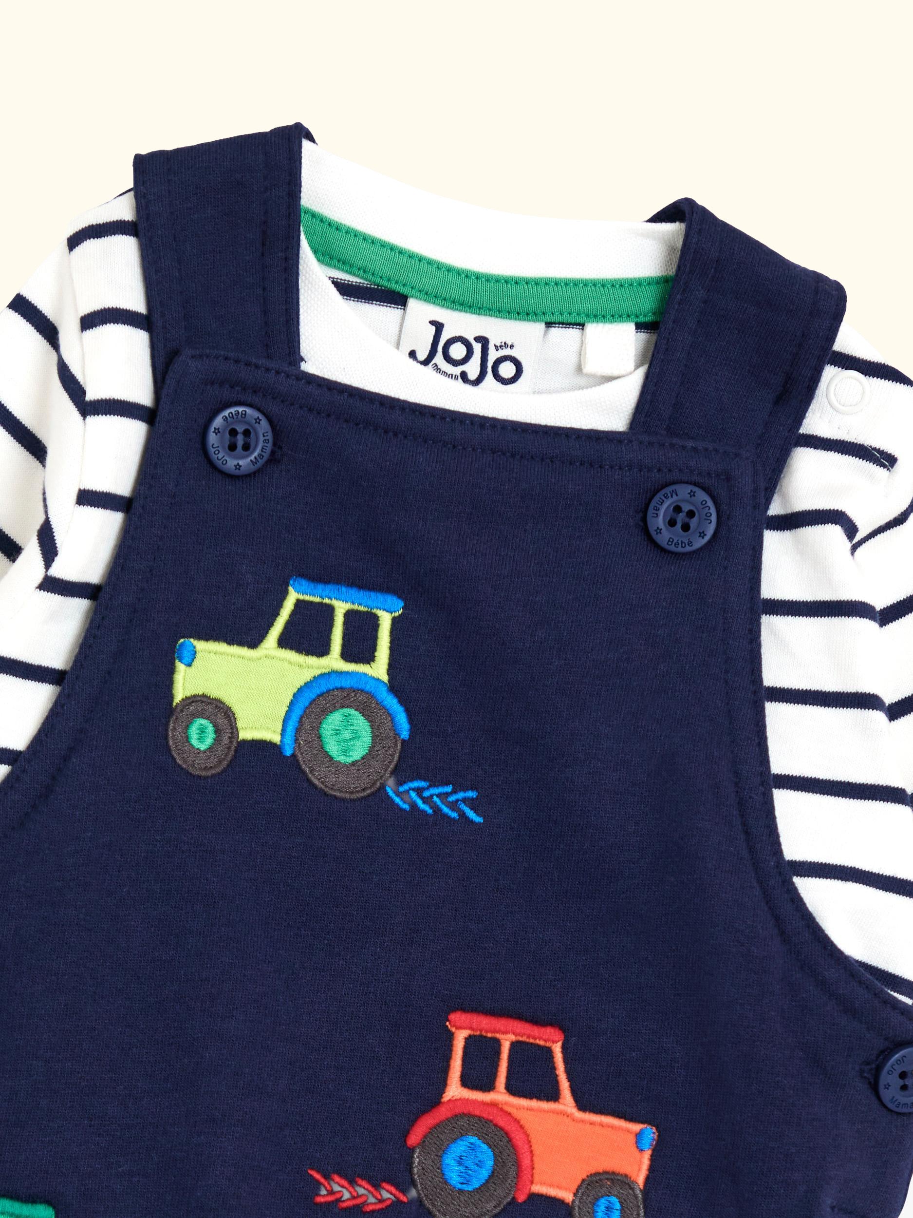 Baby Appliqué Dungarees and Stripe Top Set, Navy