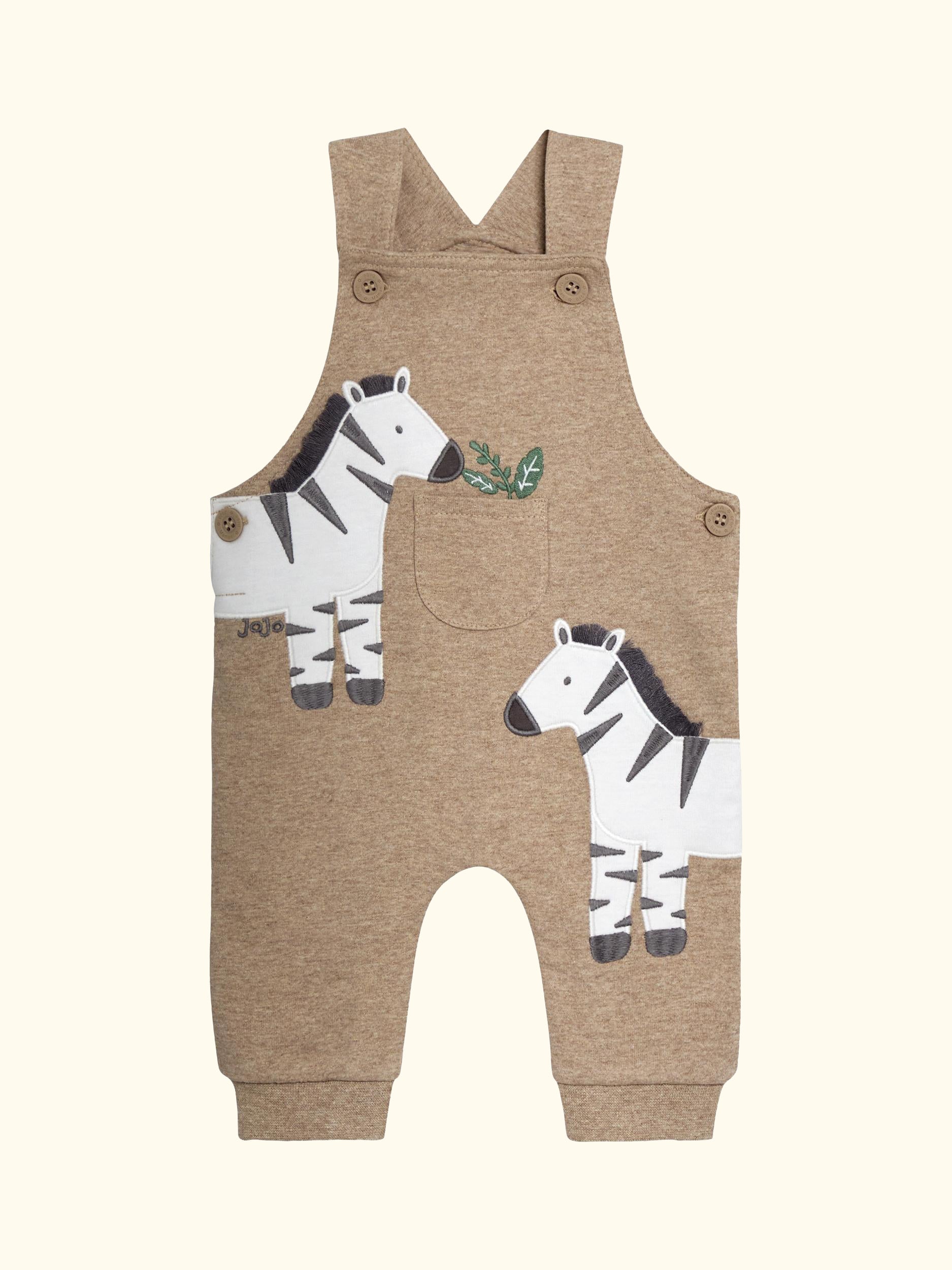 Baby Appliqué Dungarees and Stripe Top Set, Light Brown