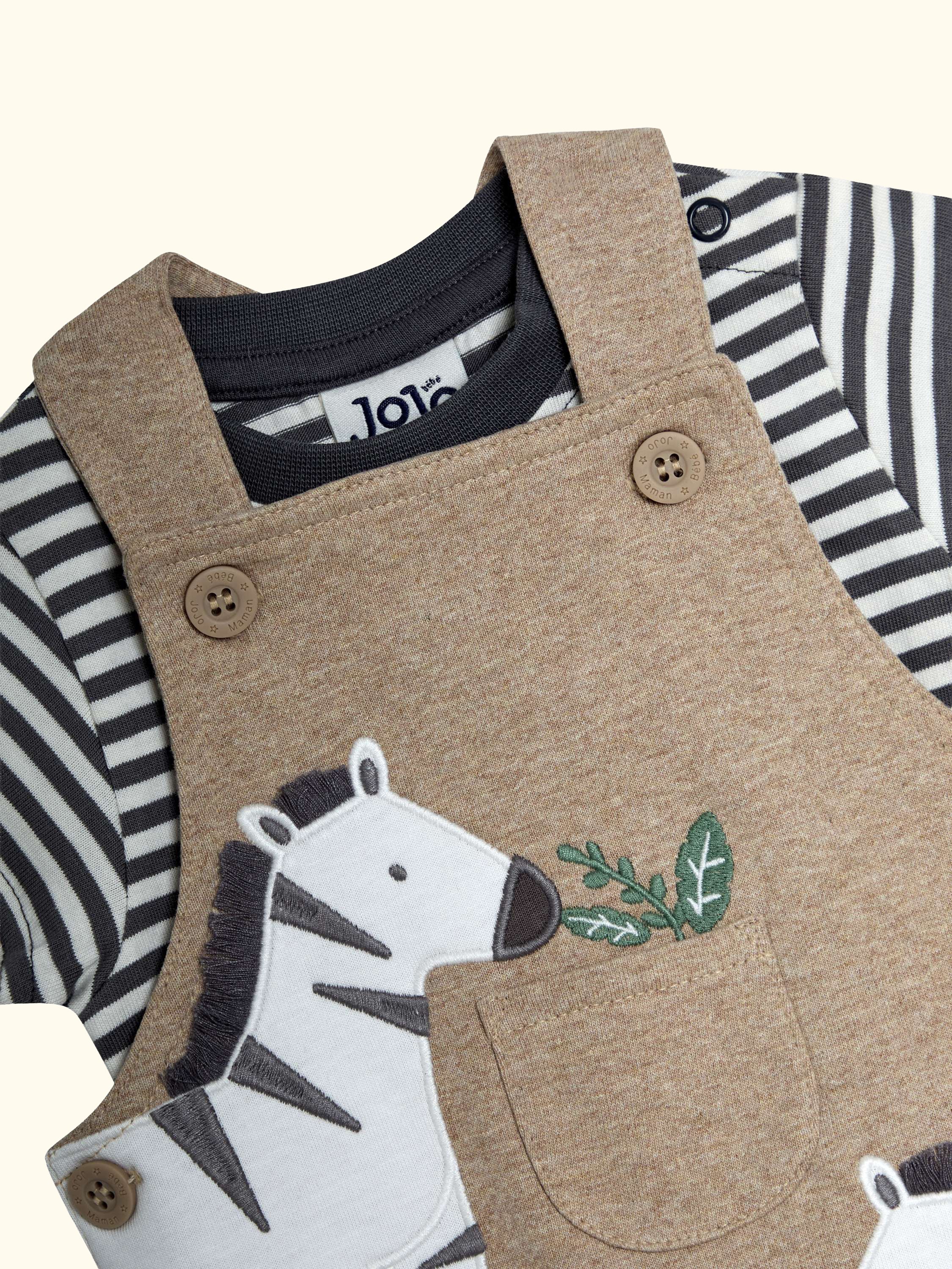 Baby Appliqué Dungarees and Stripe Top Set, Light Brown
