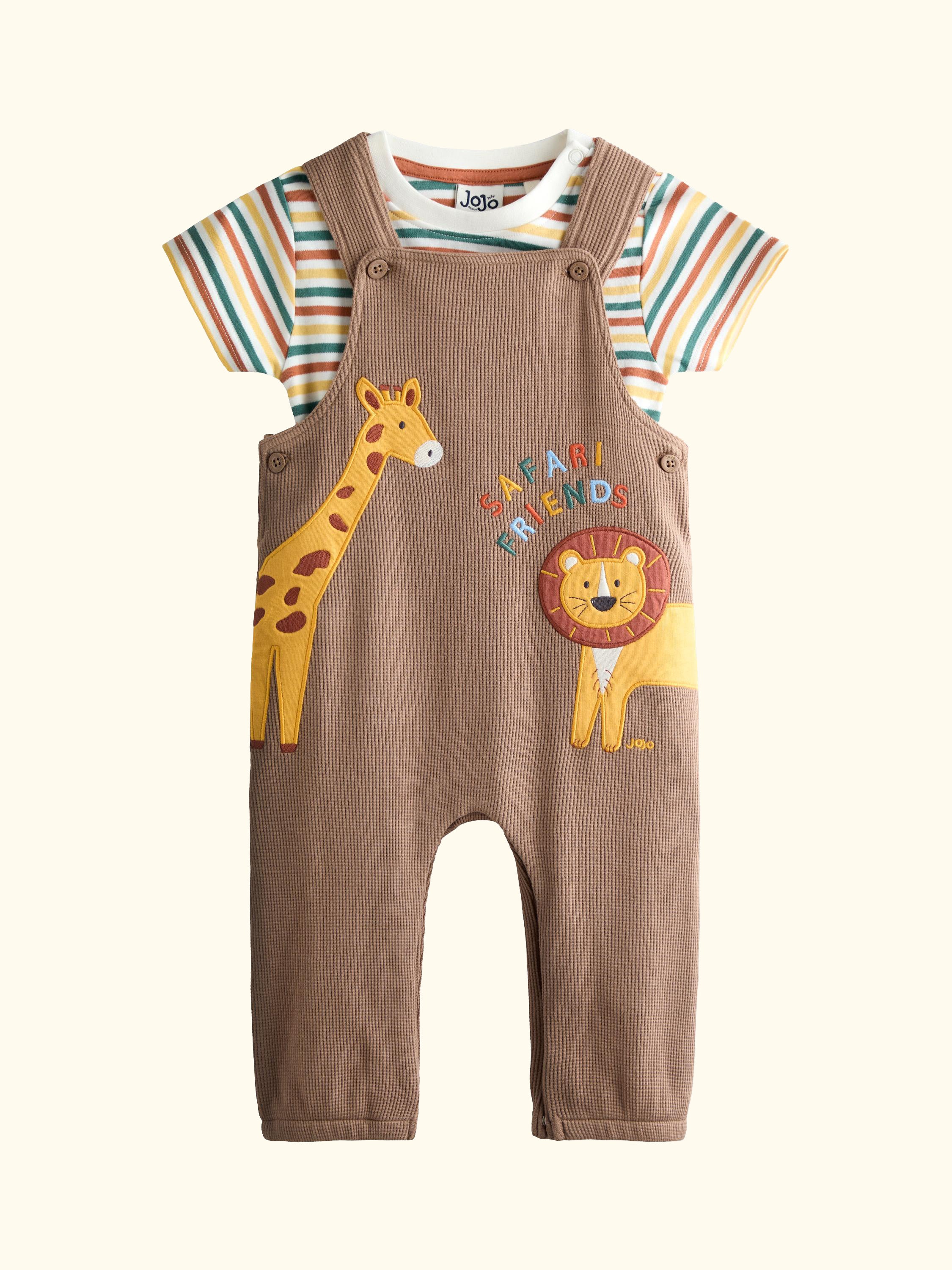 Baby Top and Dungaree Set, Brown, 0-3 months