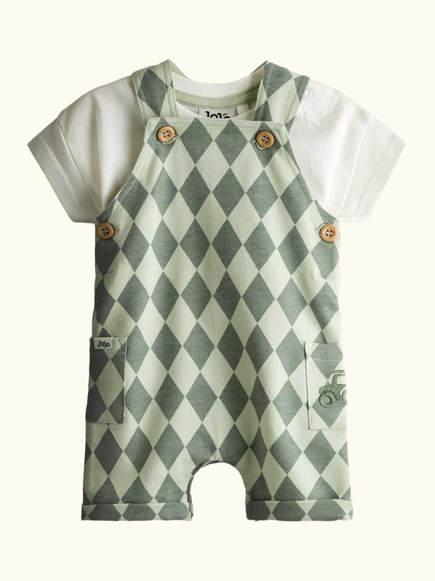 Baby Harlequin Dungarees and T-Shirt Set, Mid Green
