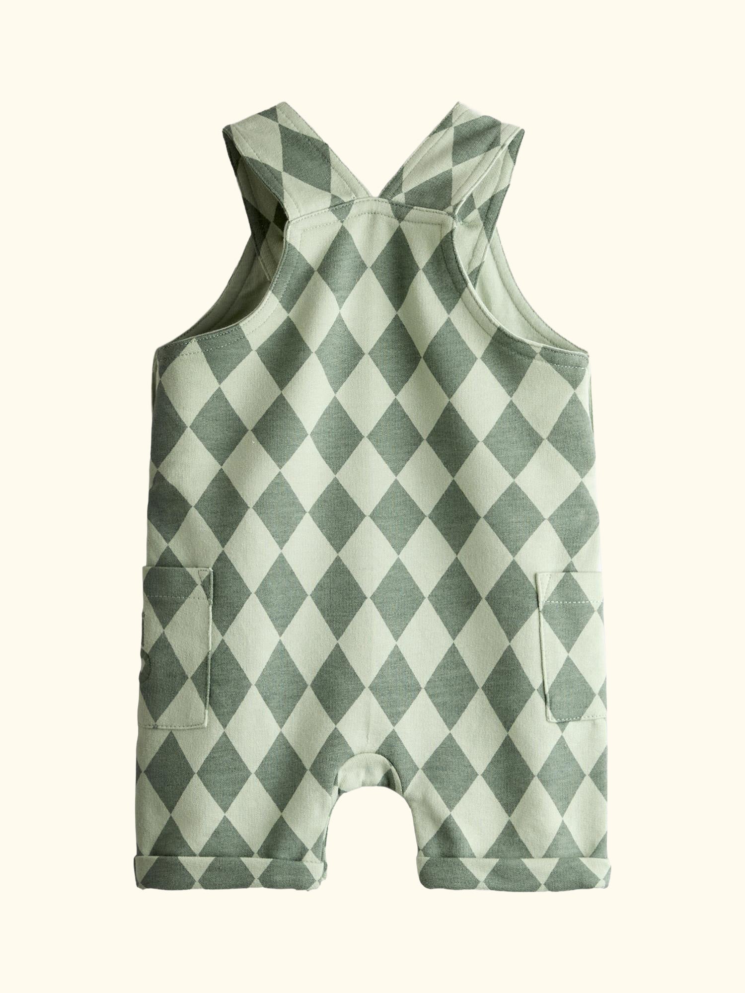 Baby Harlequin Dungarees and T-Shirt Set, Mid Green