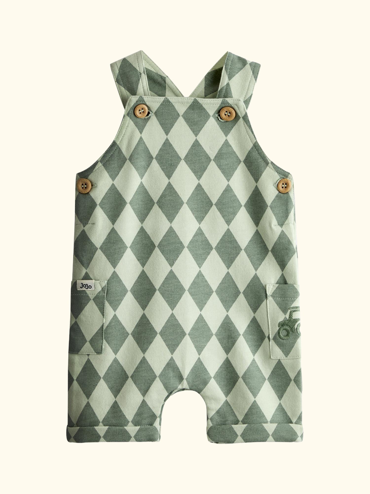 Baby Harlequin Dungarees and T-Shirt Set, Mid Green