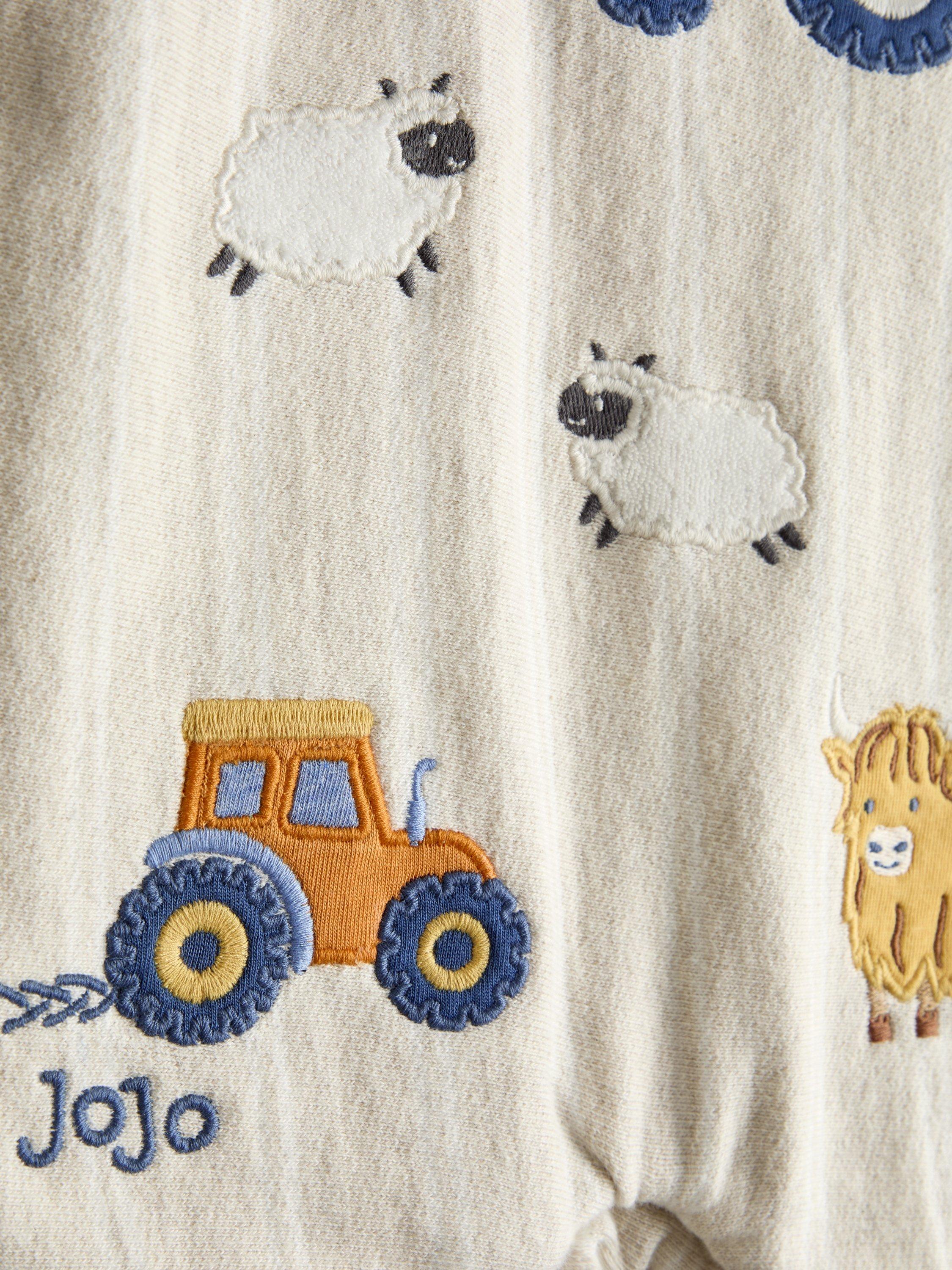 Baby Tractor Appliqué Dungarees and T-Shirt Set, Oatmeal Marl