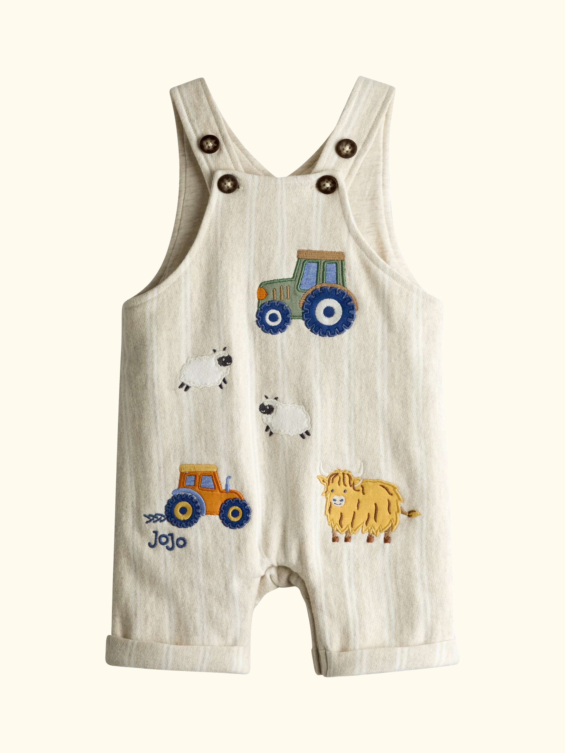 Baby Tractor Appliqué Dungarees and T-Shirt Set, Oatmeal Marl