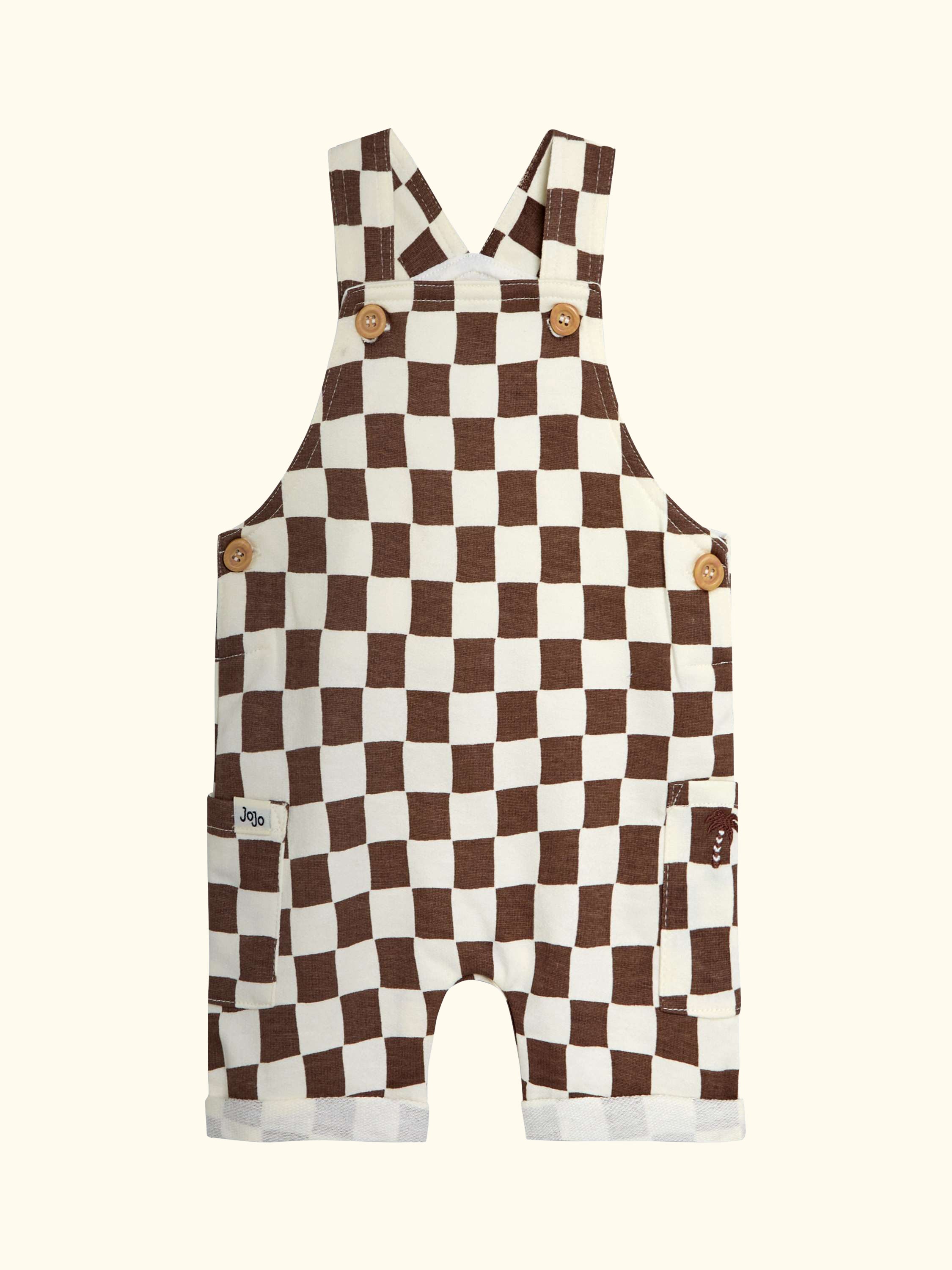 Baby Checkerboard Dungarees & T-Shirt Set, Stone