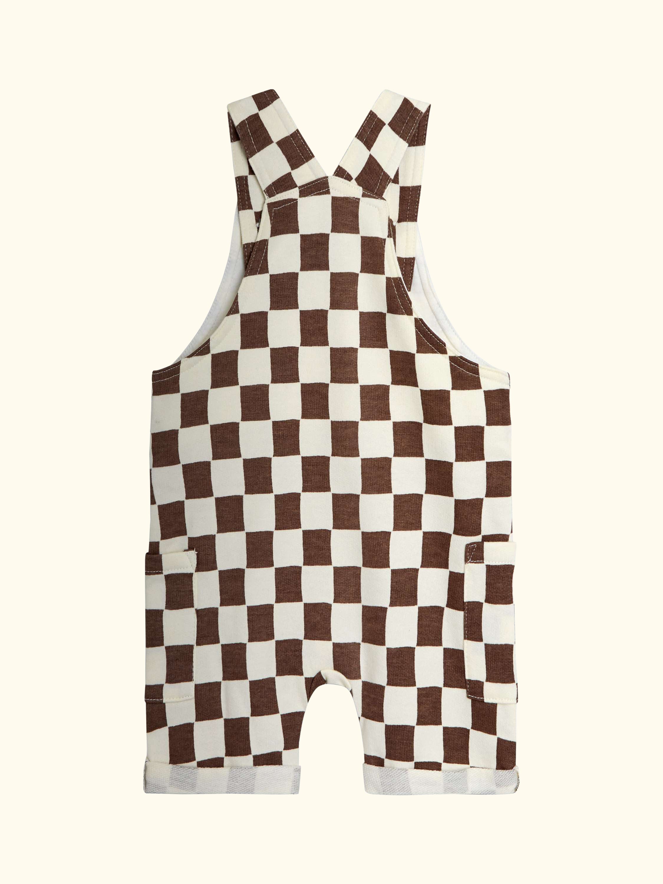 Baby Checkerboard Dungarees & T-Shirt Set, Stone