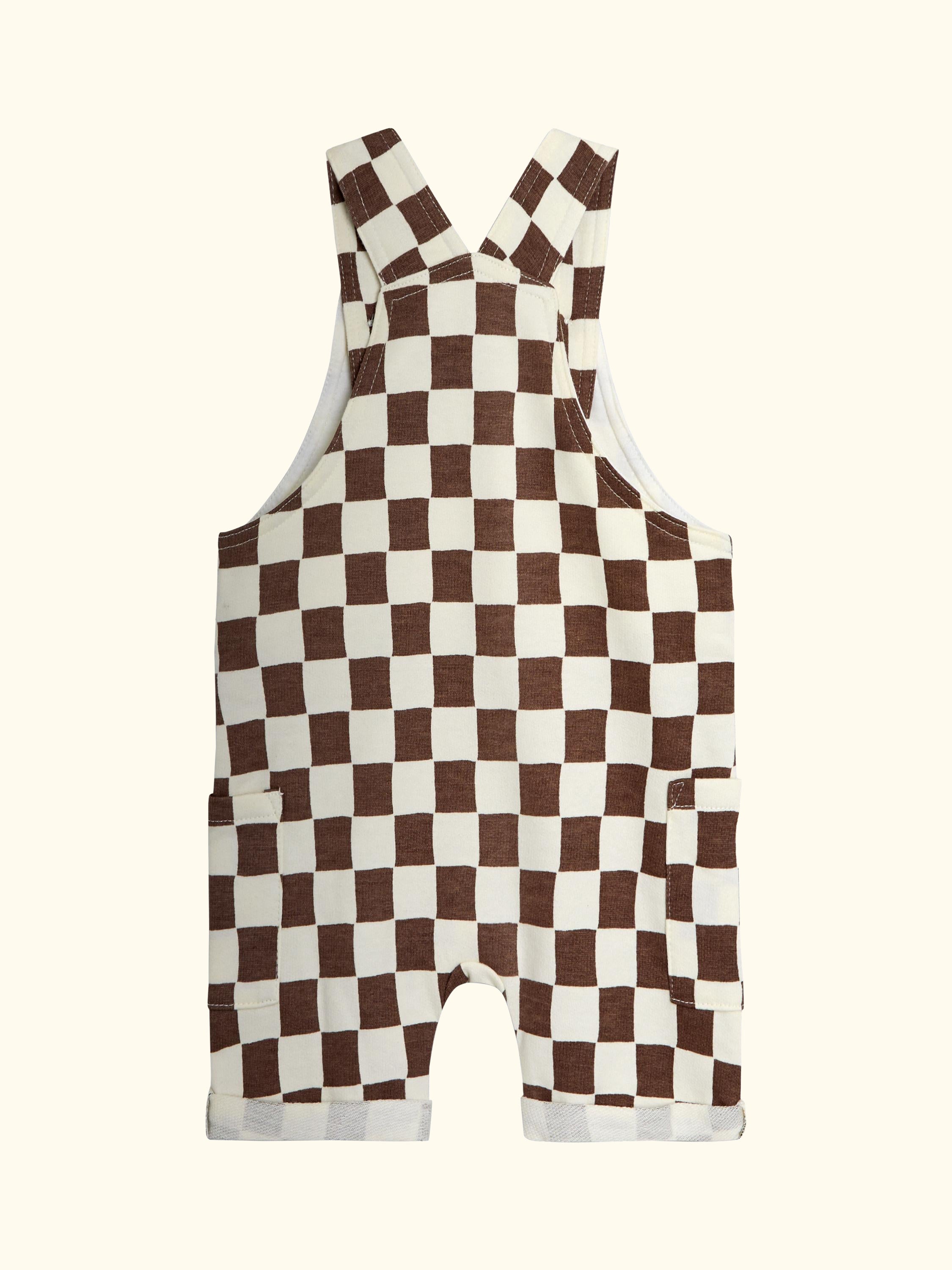Baby Checkerboard Dungarees & T-Shirt Set, Stone