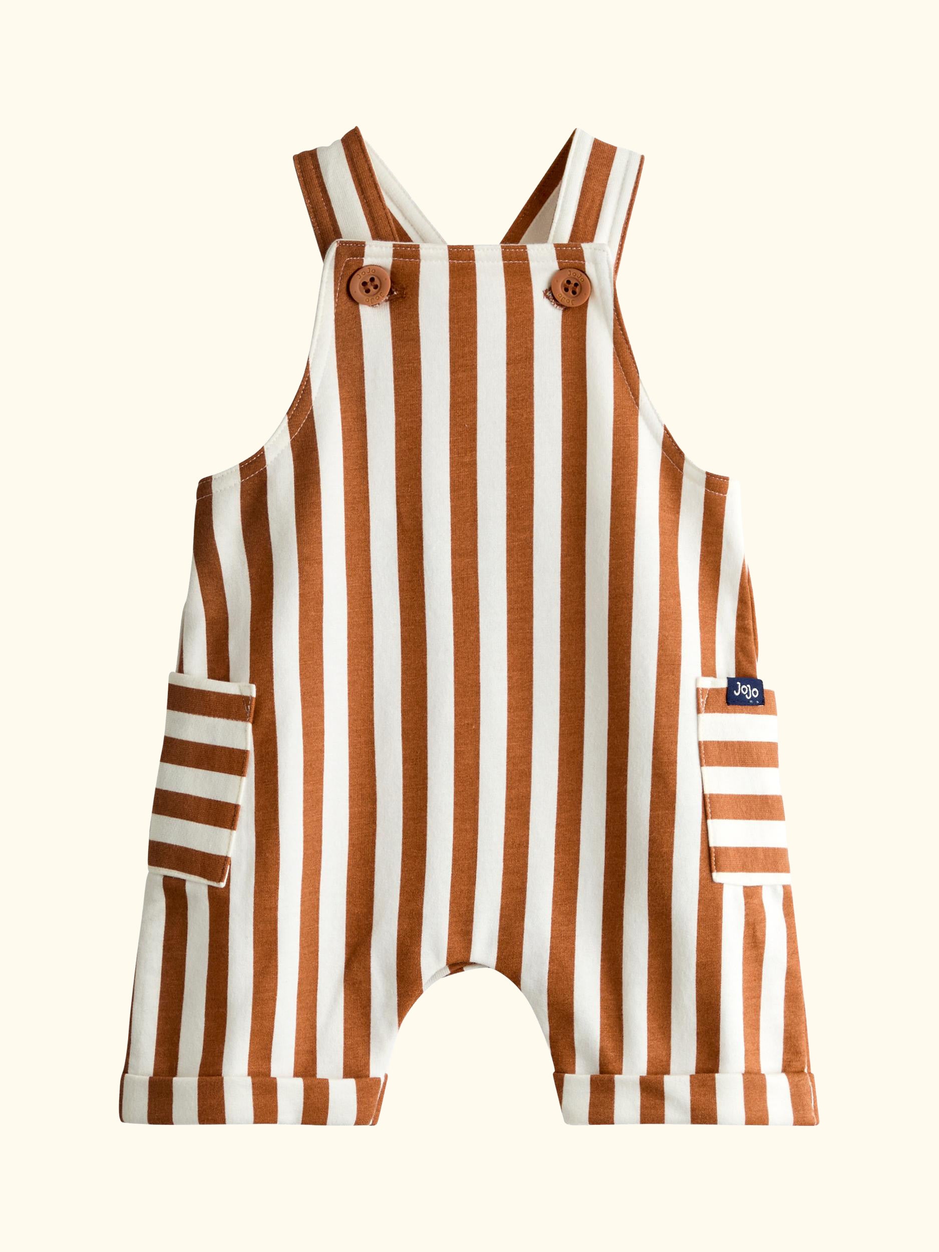 Baby Stripe Appliqué Dunagree and T-Shirt Set, Rust Orange