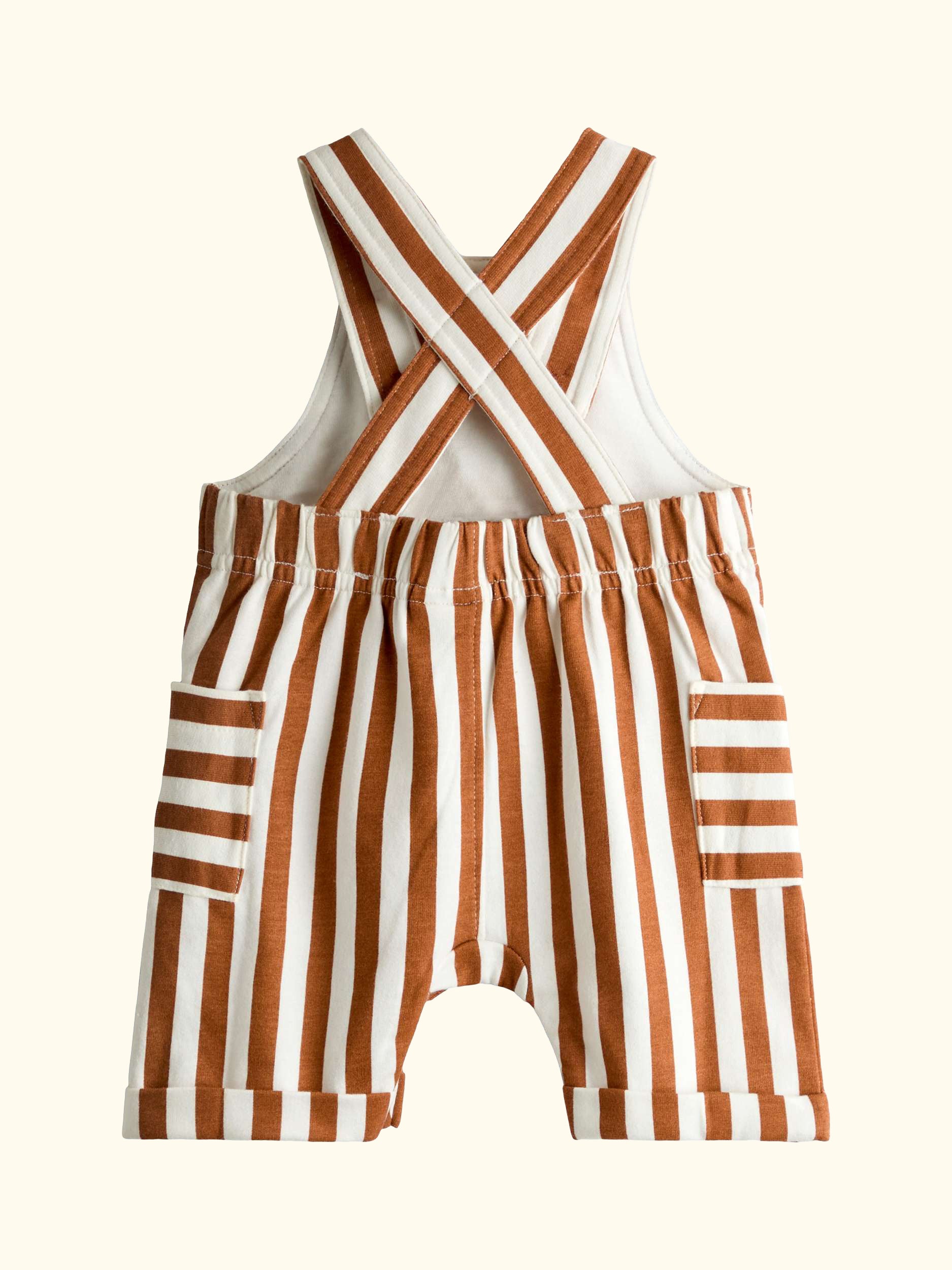 Baby Stripe Appliqué Dunagree and T-Shirt Set, Rust Orange