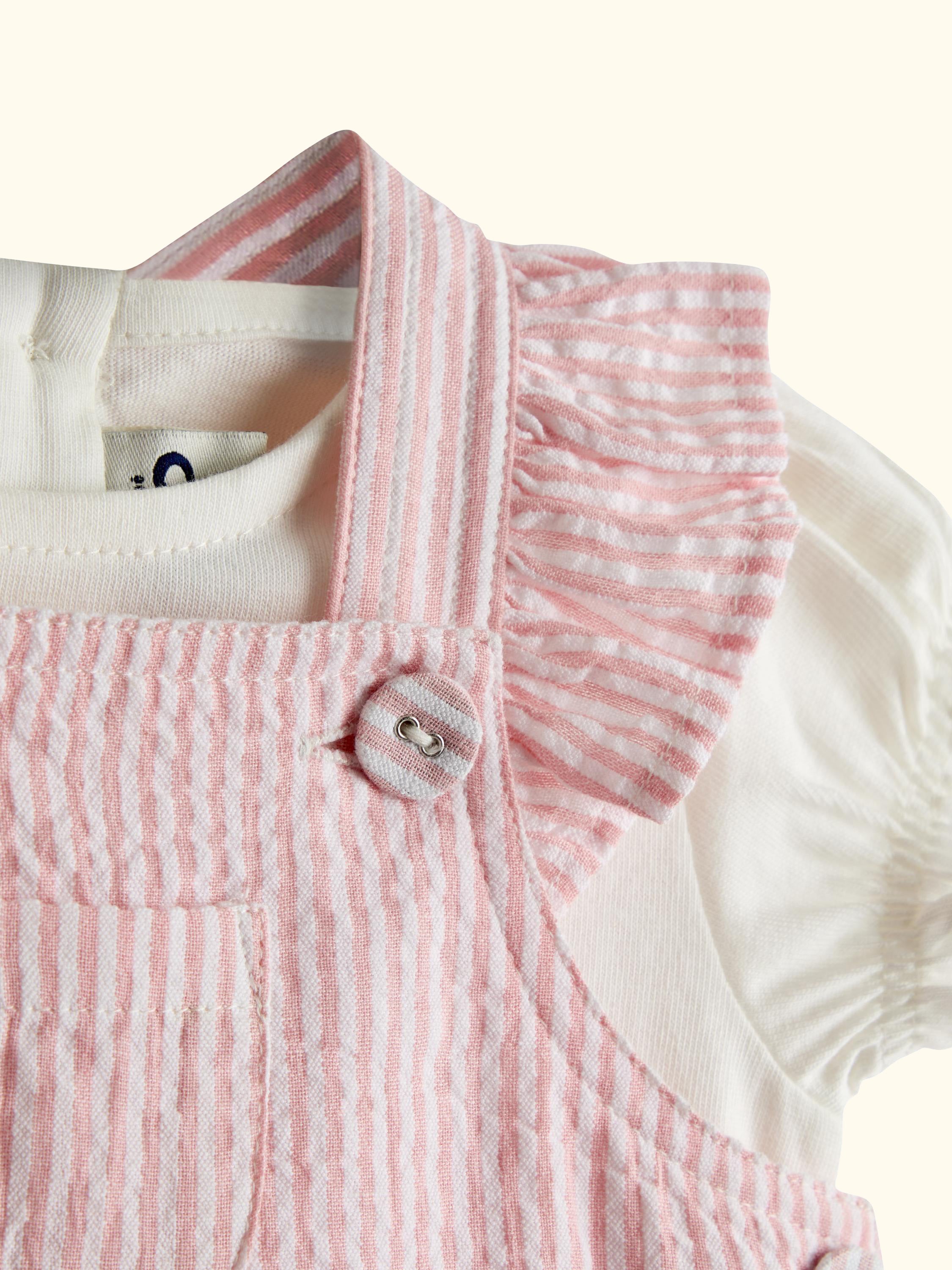 Baby Seersucker Stripe Dungarees & T-Shirt Set, Light Pink