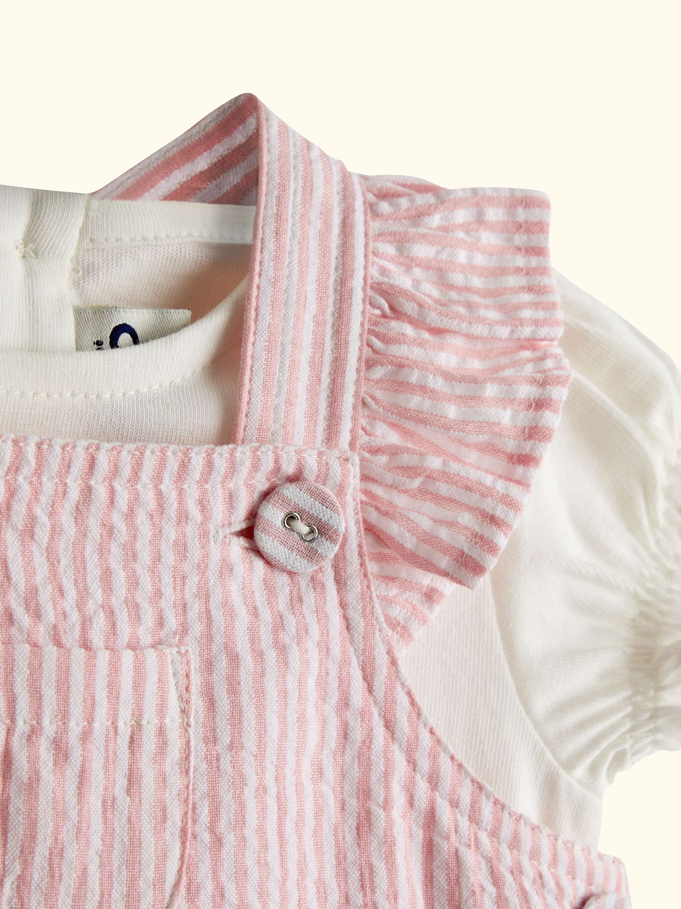 Baby Seersucker Stripe Dungarees & T-Shirt Set, Light Pink
