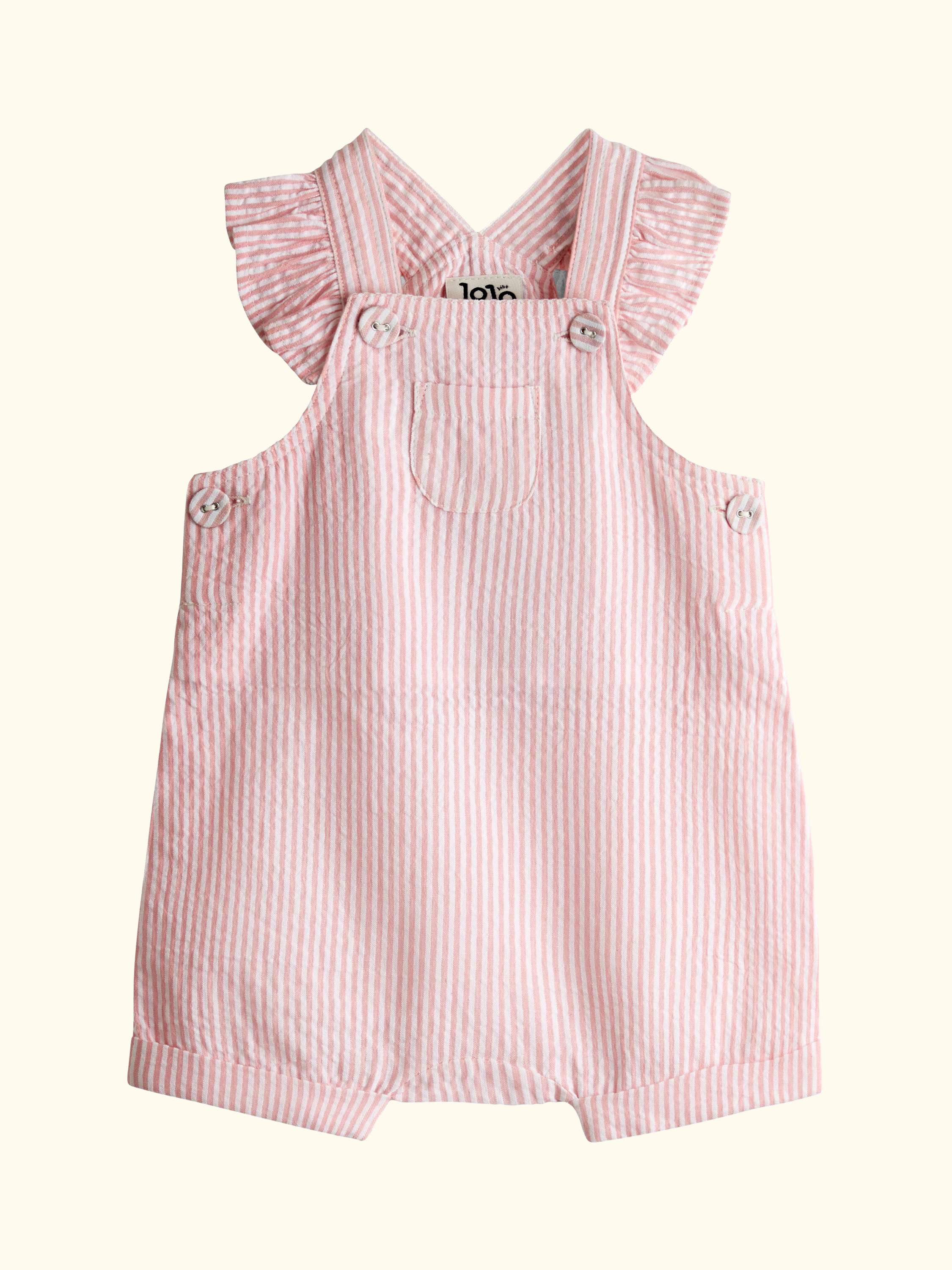 Baby Seersucker Stripe Dungarees & T-Shirt Set, Light Pink