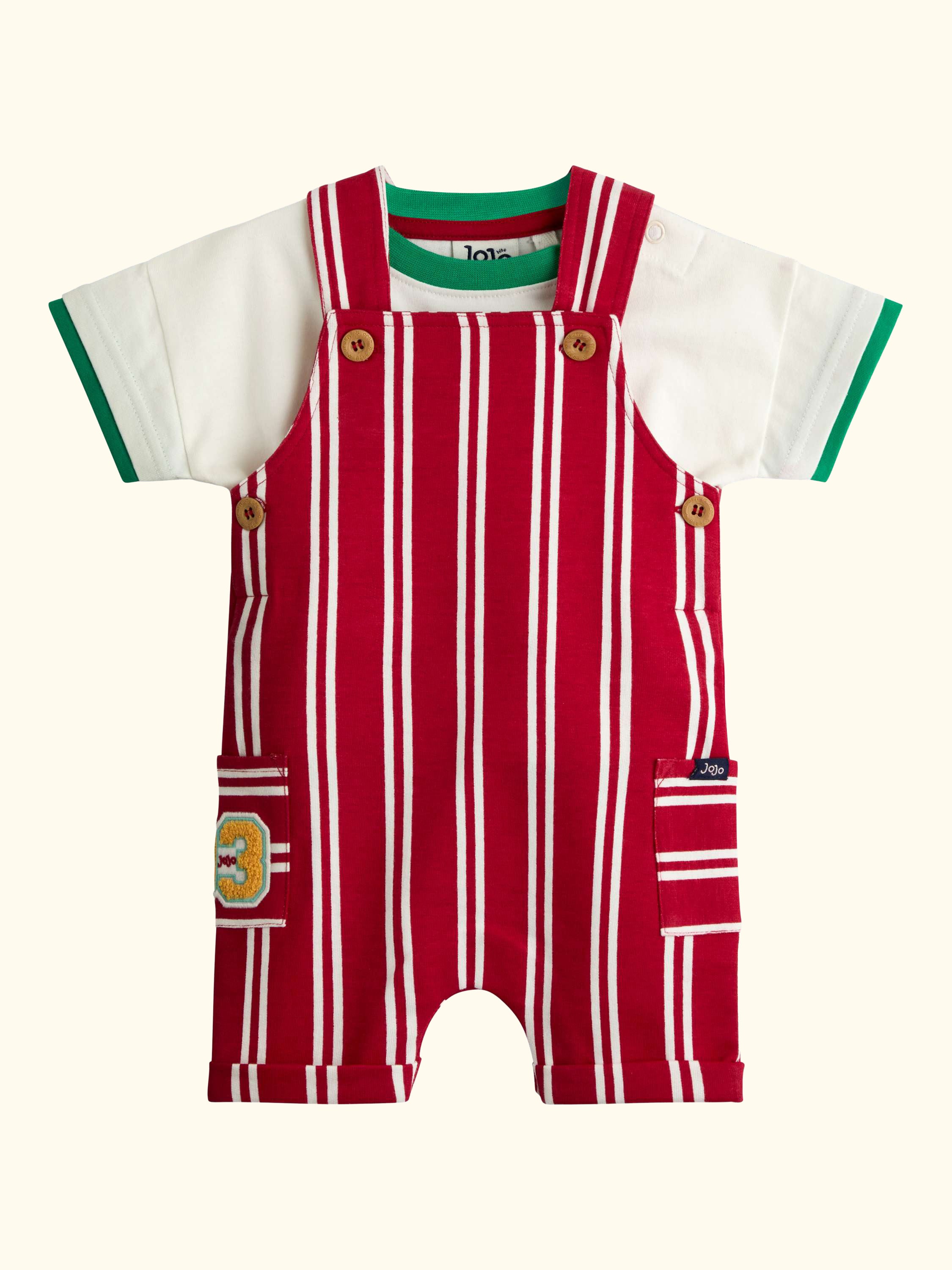 Baby Stripe Dungarees and T-Shirt Set, Bright Red