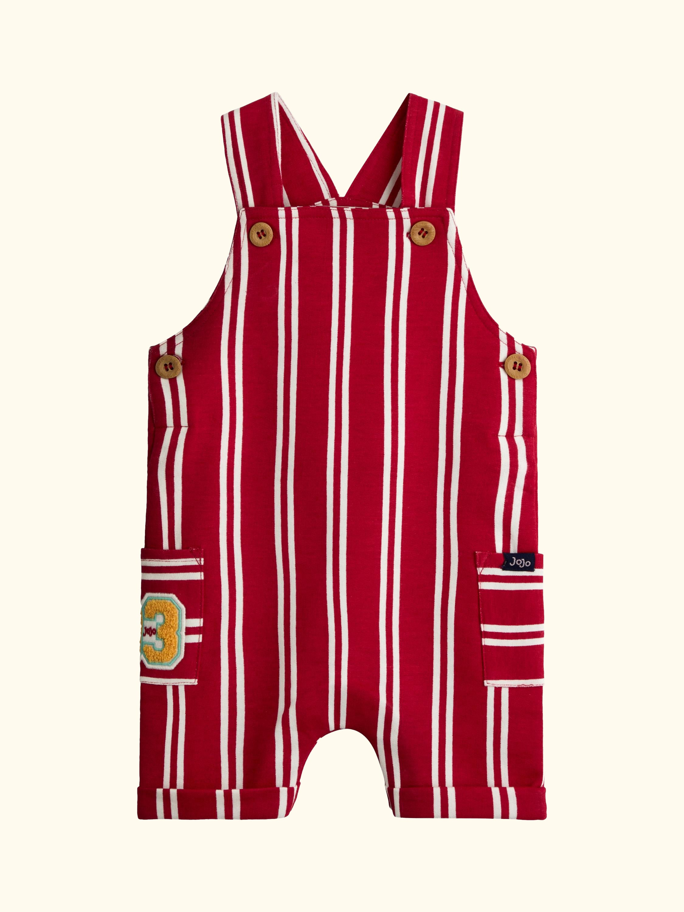 Baby Stripe Dungarees and T-Shirt Set, Bright Red