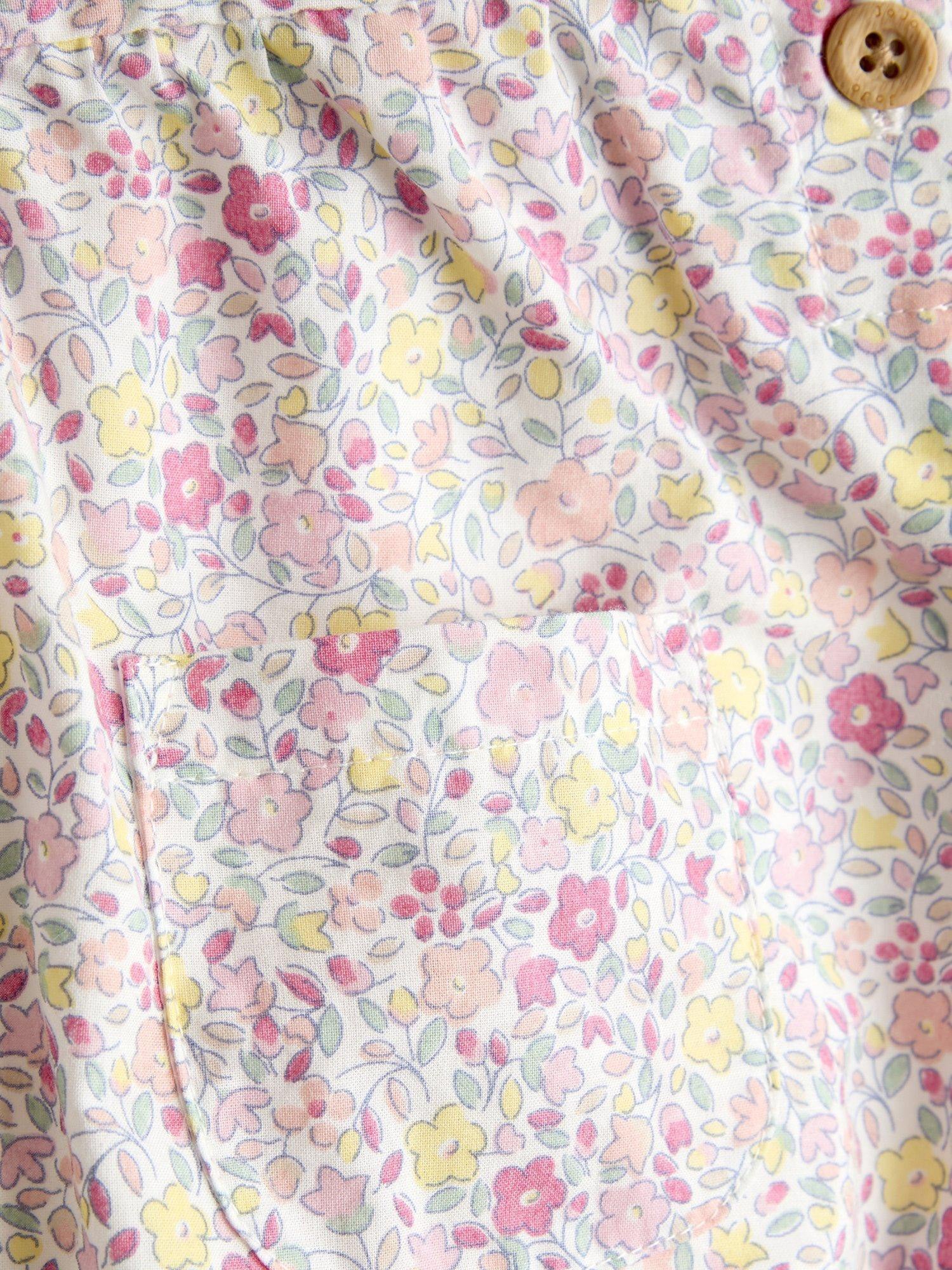 Baby Appliqué Pocket Disty Floral Dungarees, Mid Pink