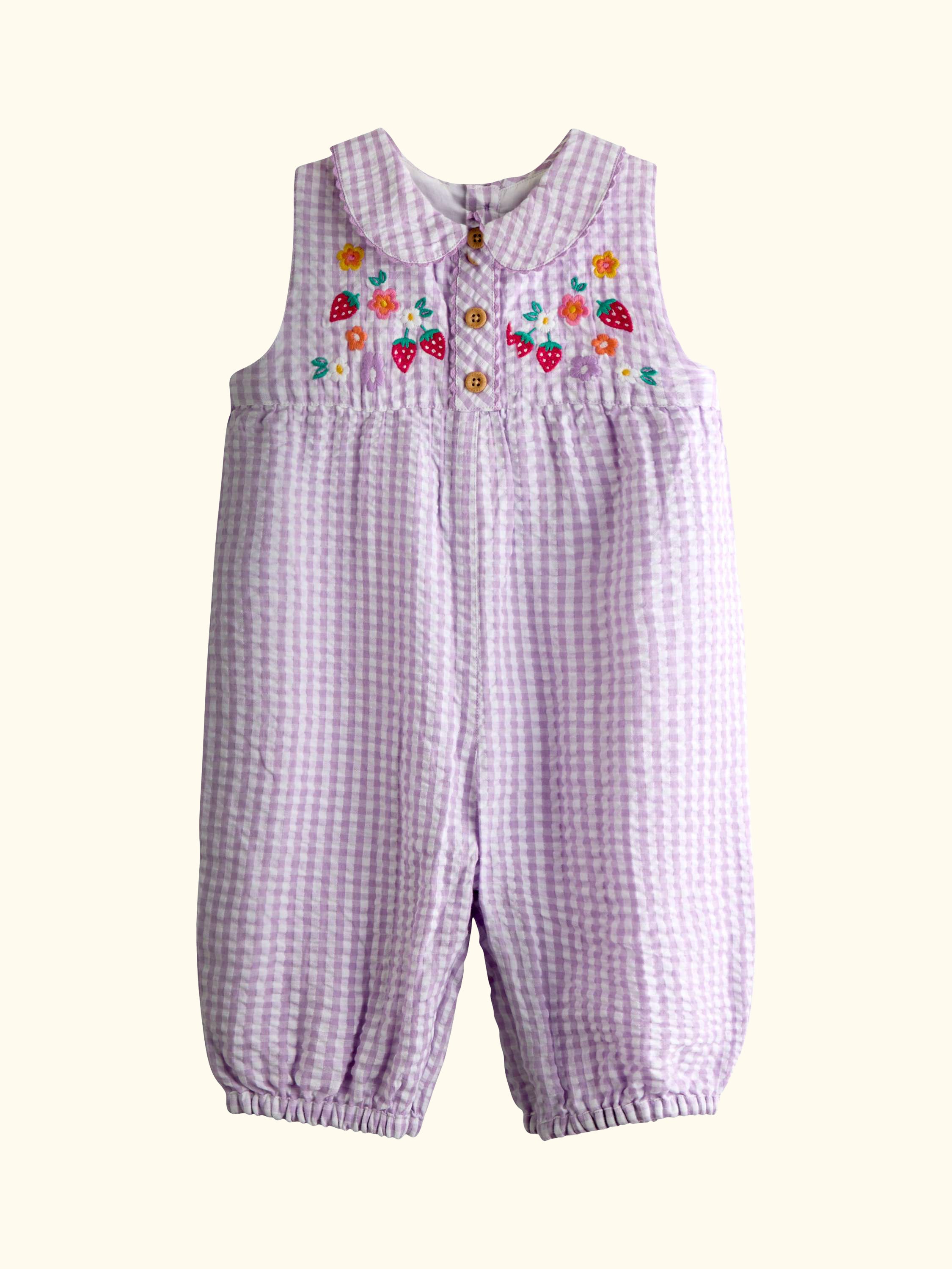 Baby Floral Embroidered Collar Dungarees, Lilac