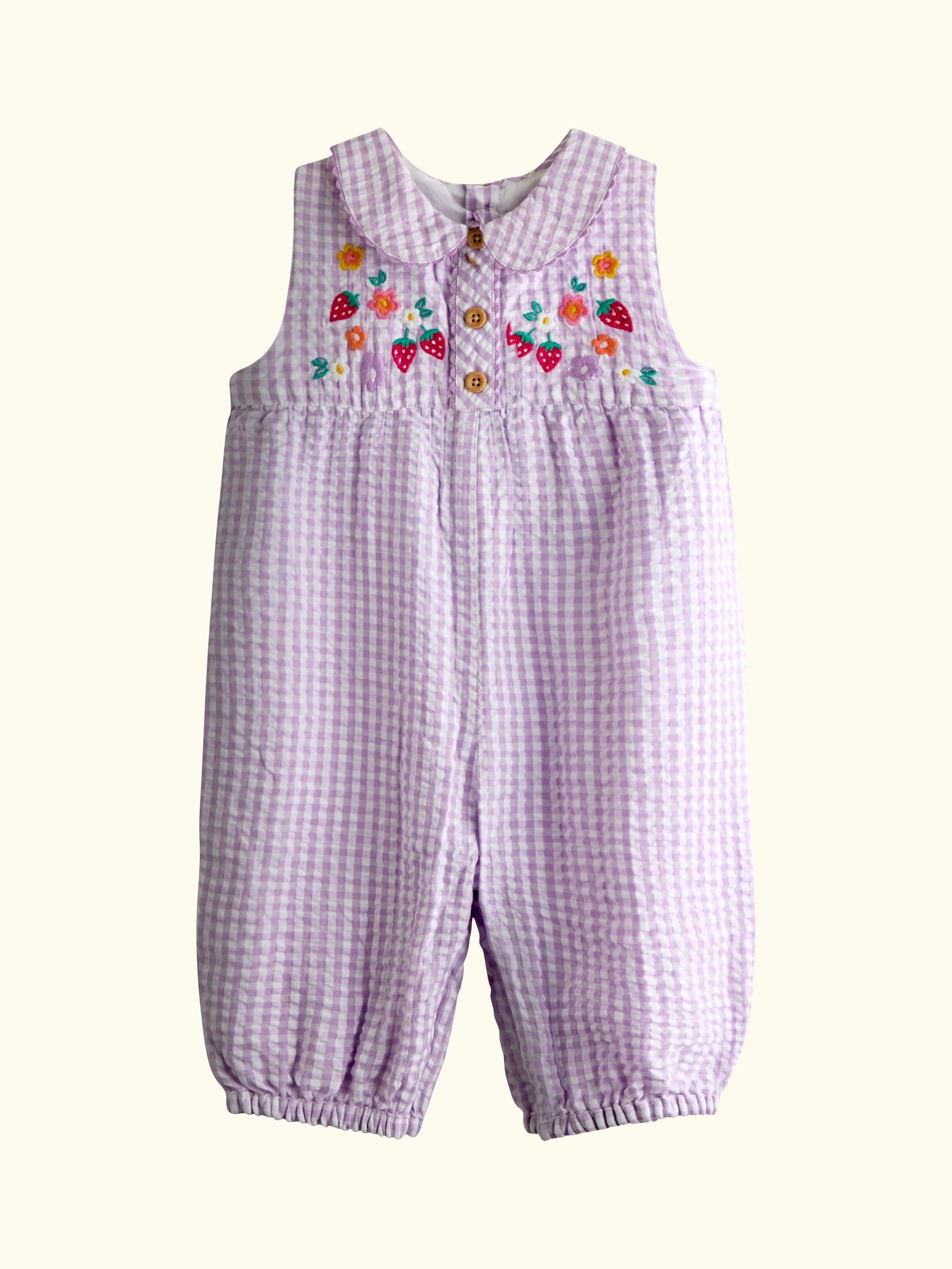 Baby Floral Embroidered Collar Dungarees, Lilac