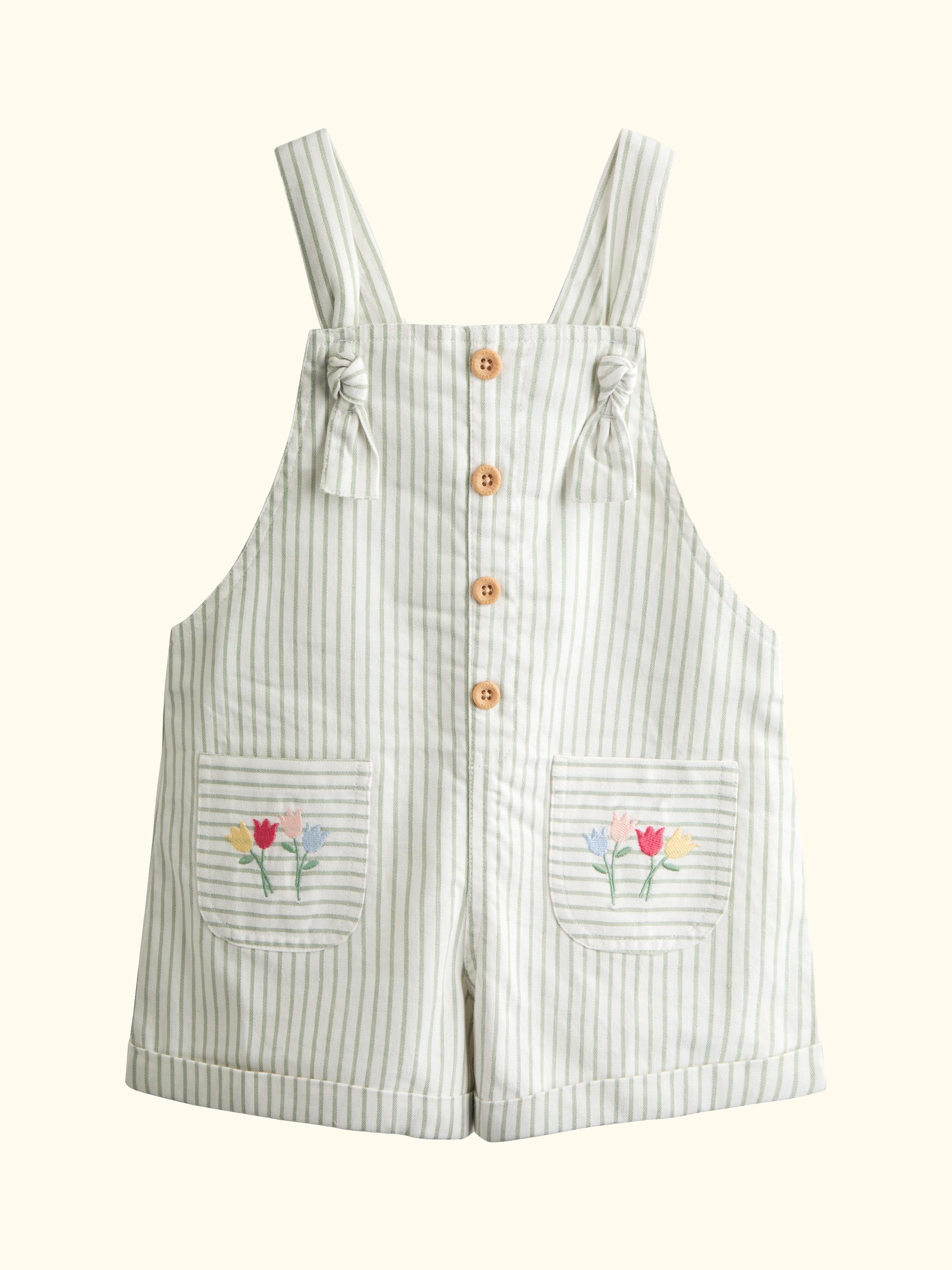 Kids' Embroidered Stripe Dungarees, Light Green