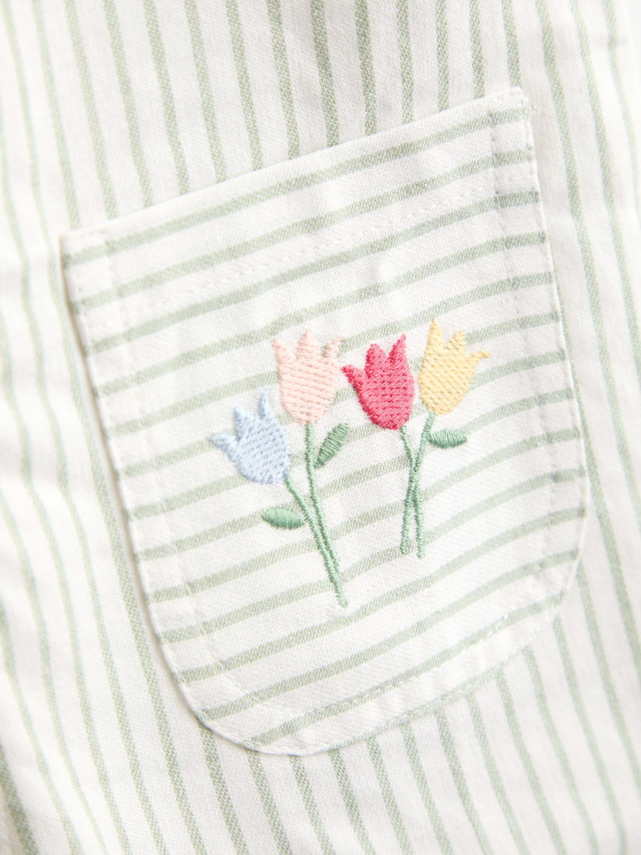 Kids' Embroidered Stripe Dungarees, Light Green