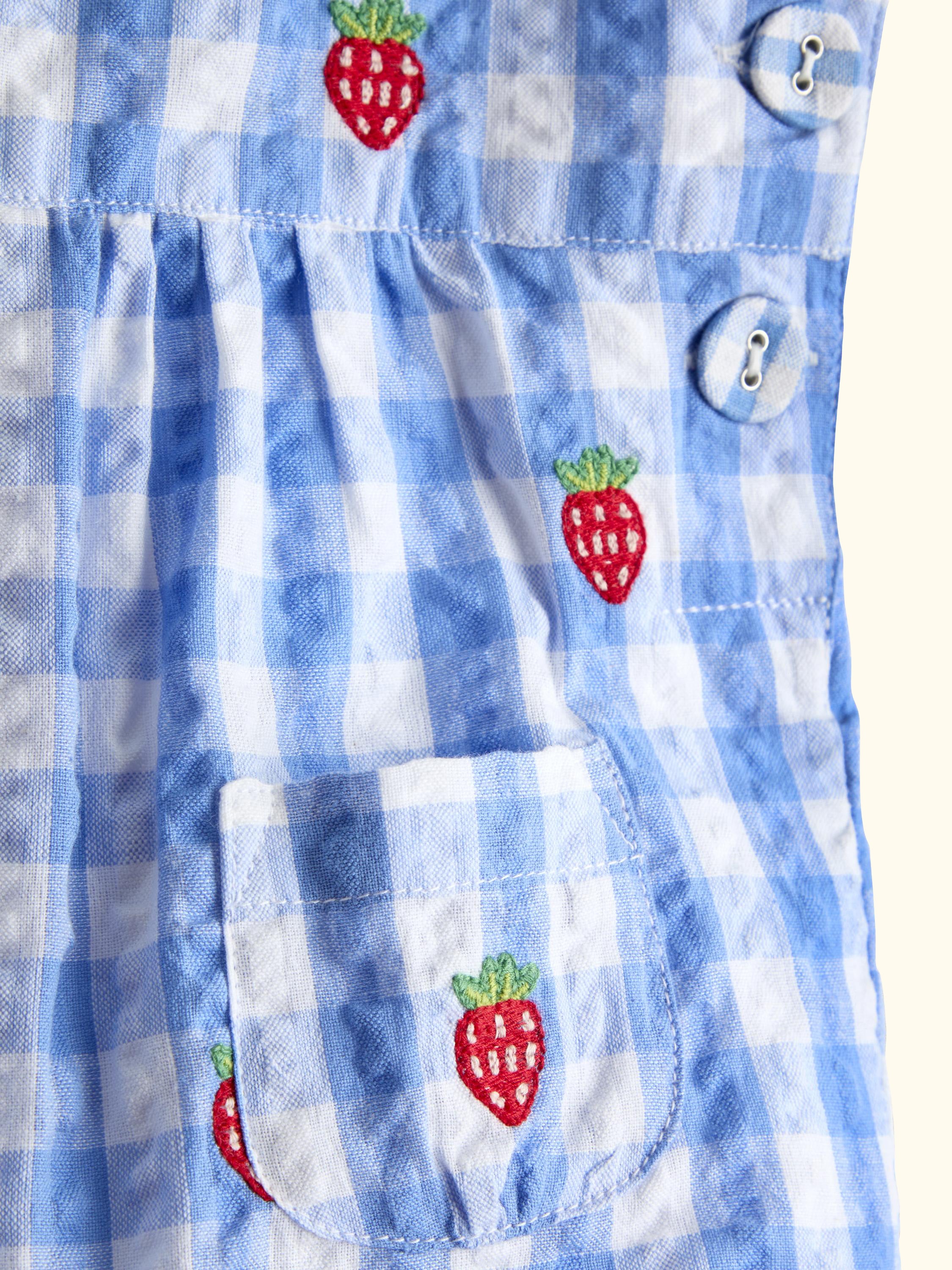 Baby Strawberry Embroidered Dungarees, Mid Blue