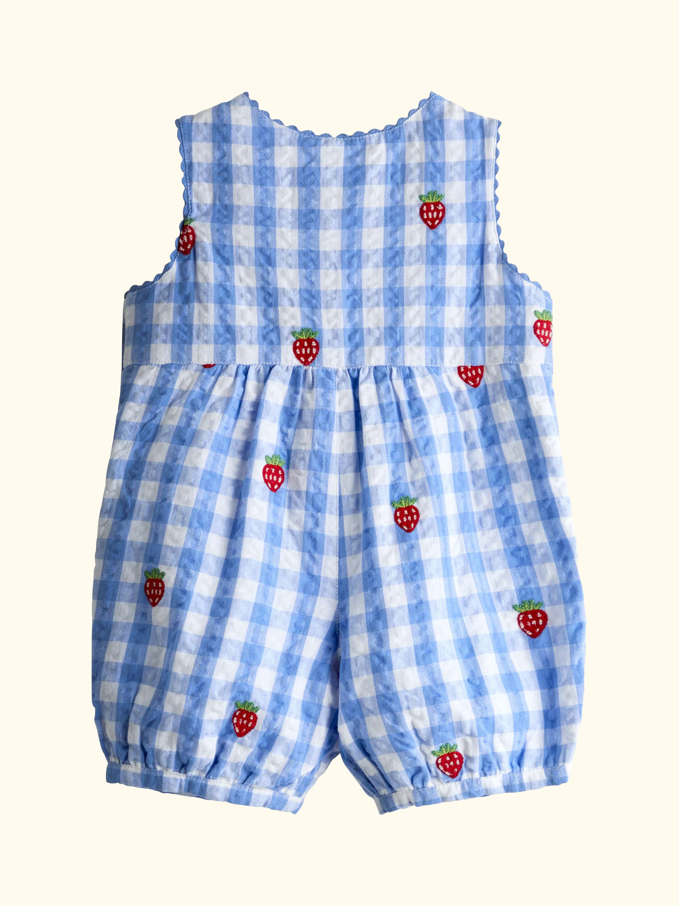 Baby Strawberry Embroidered Dungarees, Mid Blue