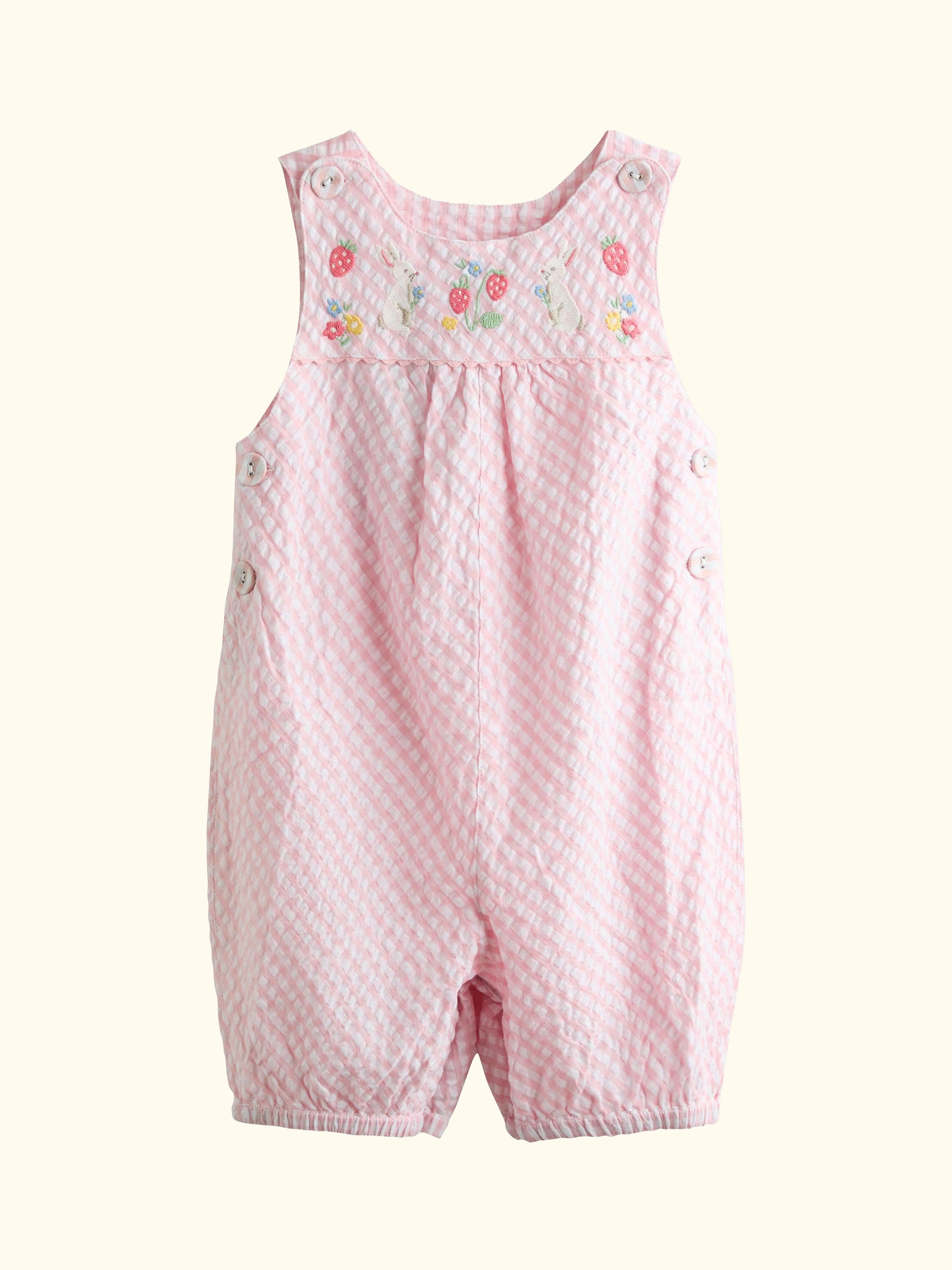 Baby Embroidered Gingham Dungarees, Light Pink