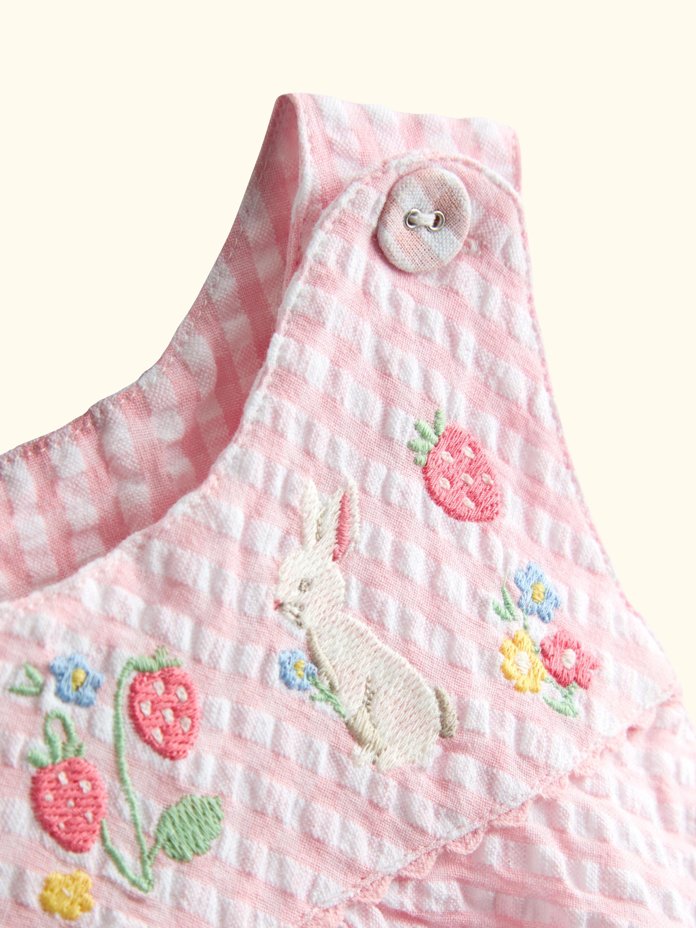Baby Embroidered Gingham Dungarees, Light Pink