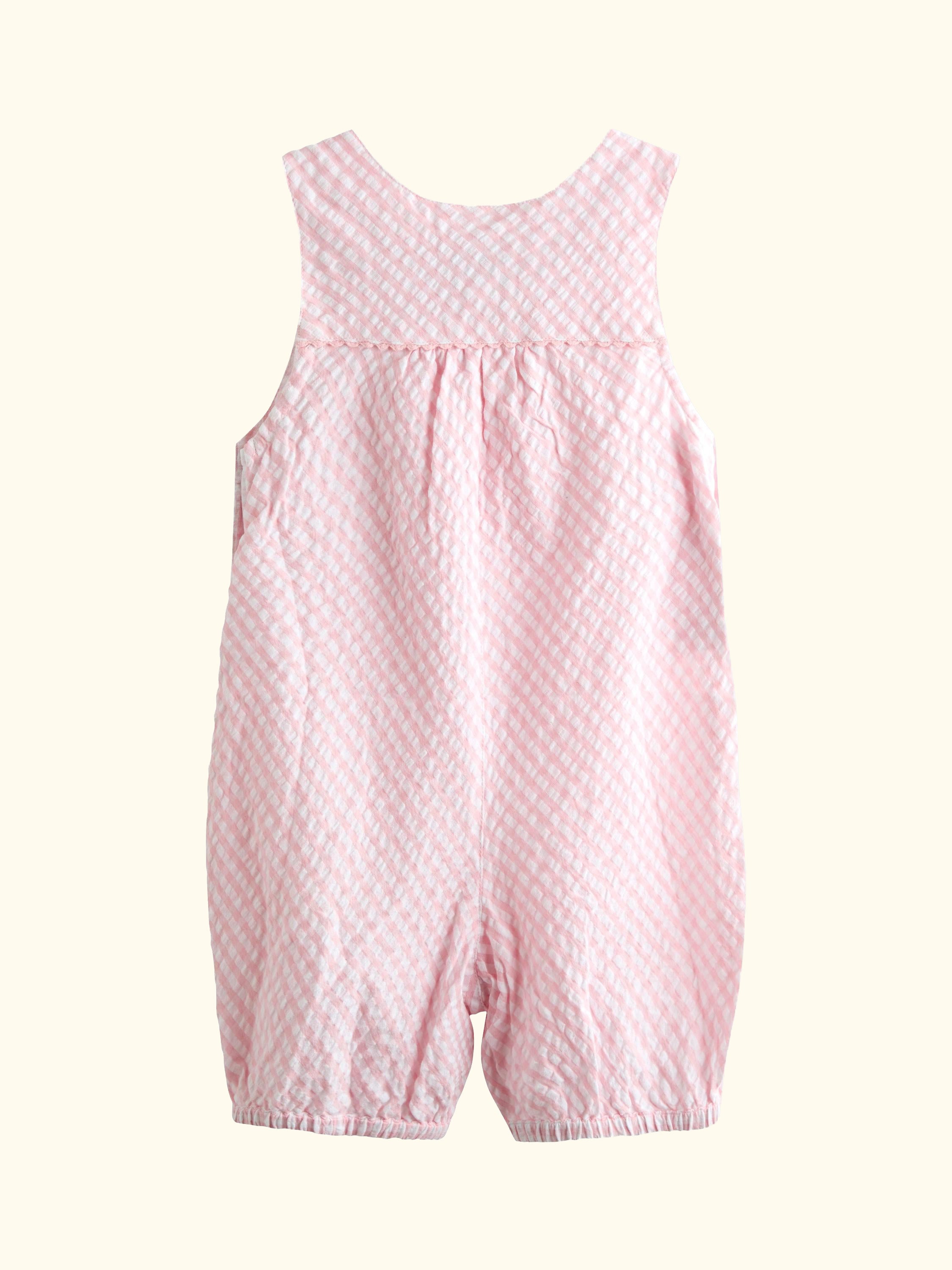 Baby Embroidered Gingham Dungarees, Light Pink