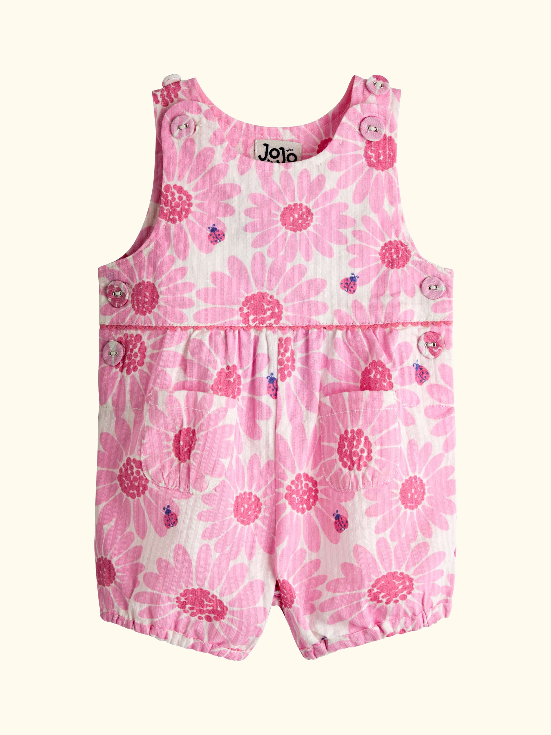 Baby Printed Seersucker Dungarees, Bright Pink