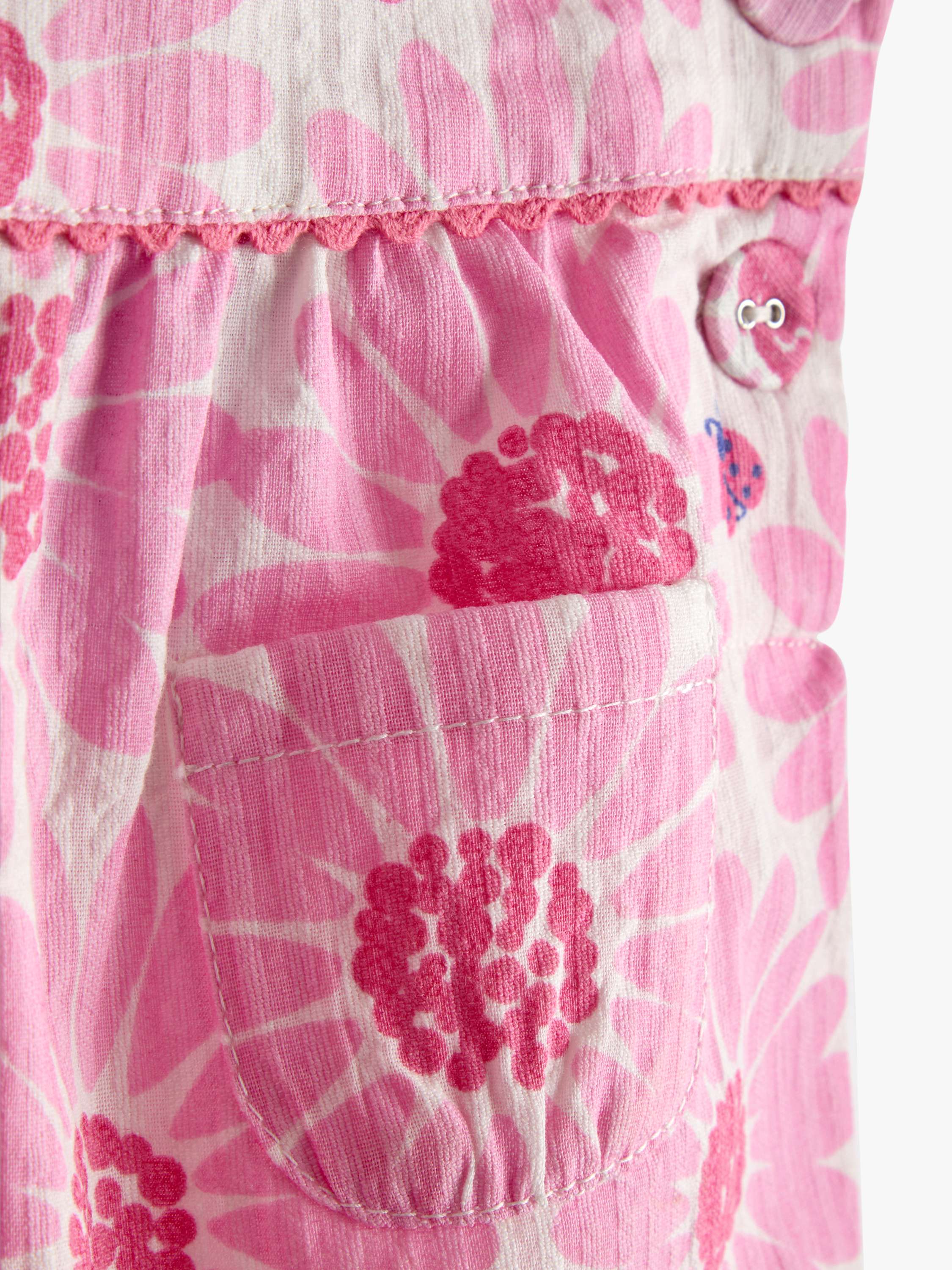 Baby Printed Seersucker Dungarees, Bright Pink