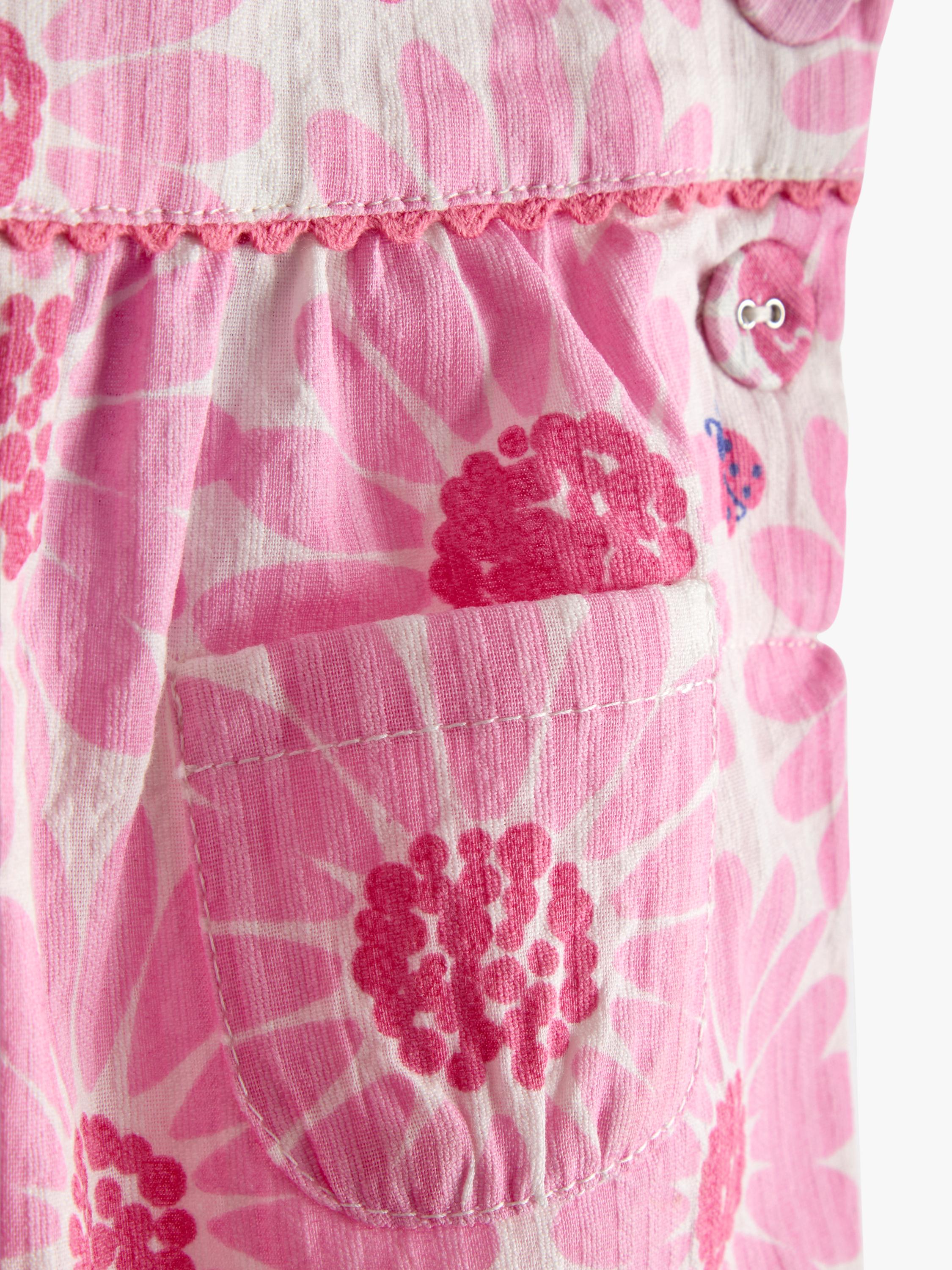 Baby Printed Seersucker Dungarees, Bright Pink