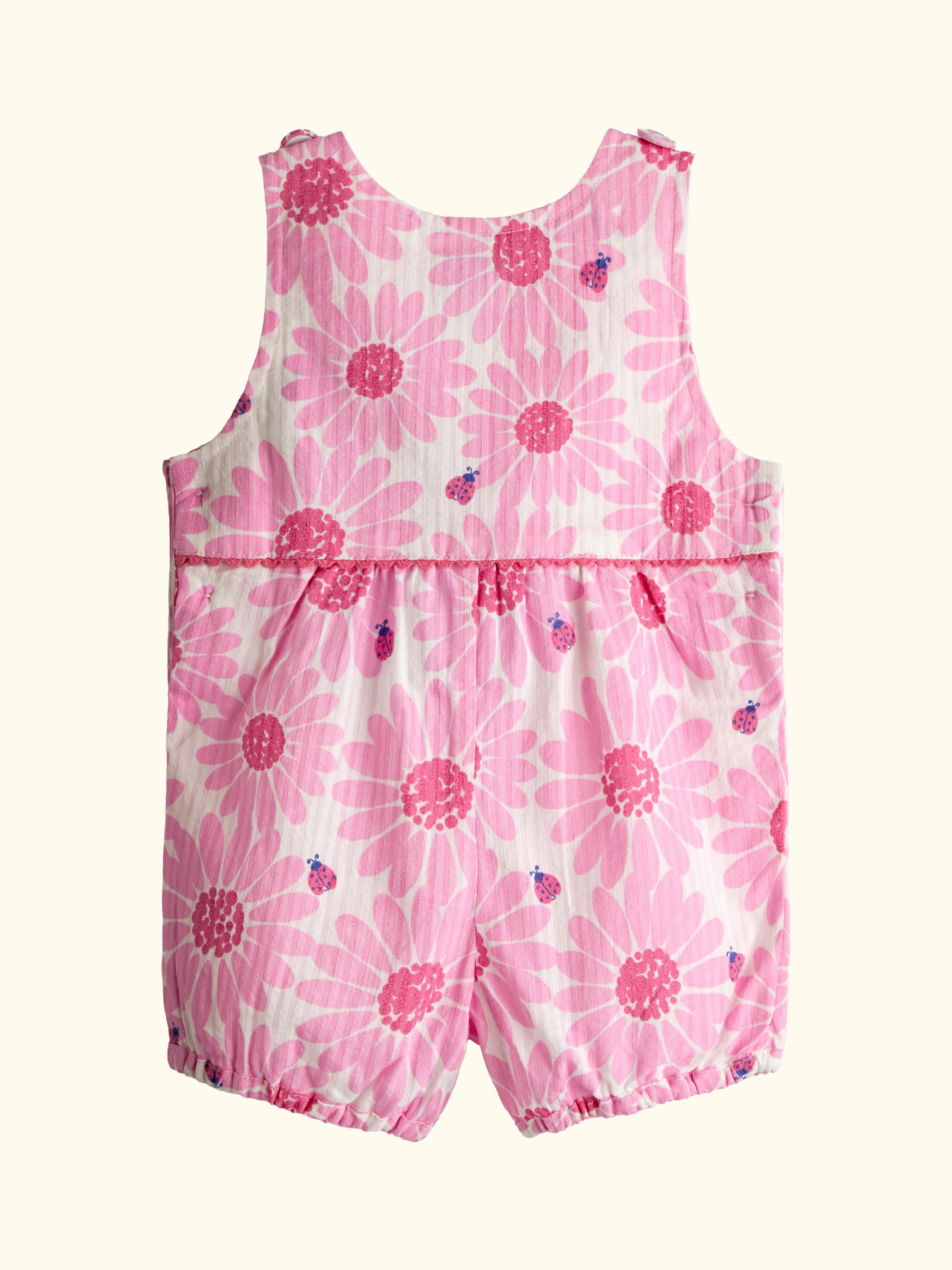 Baby Printed Seersucker Dungarees, Bright Pink