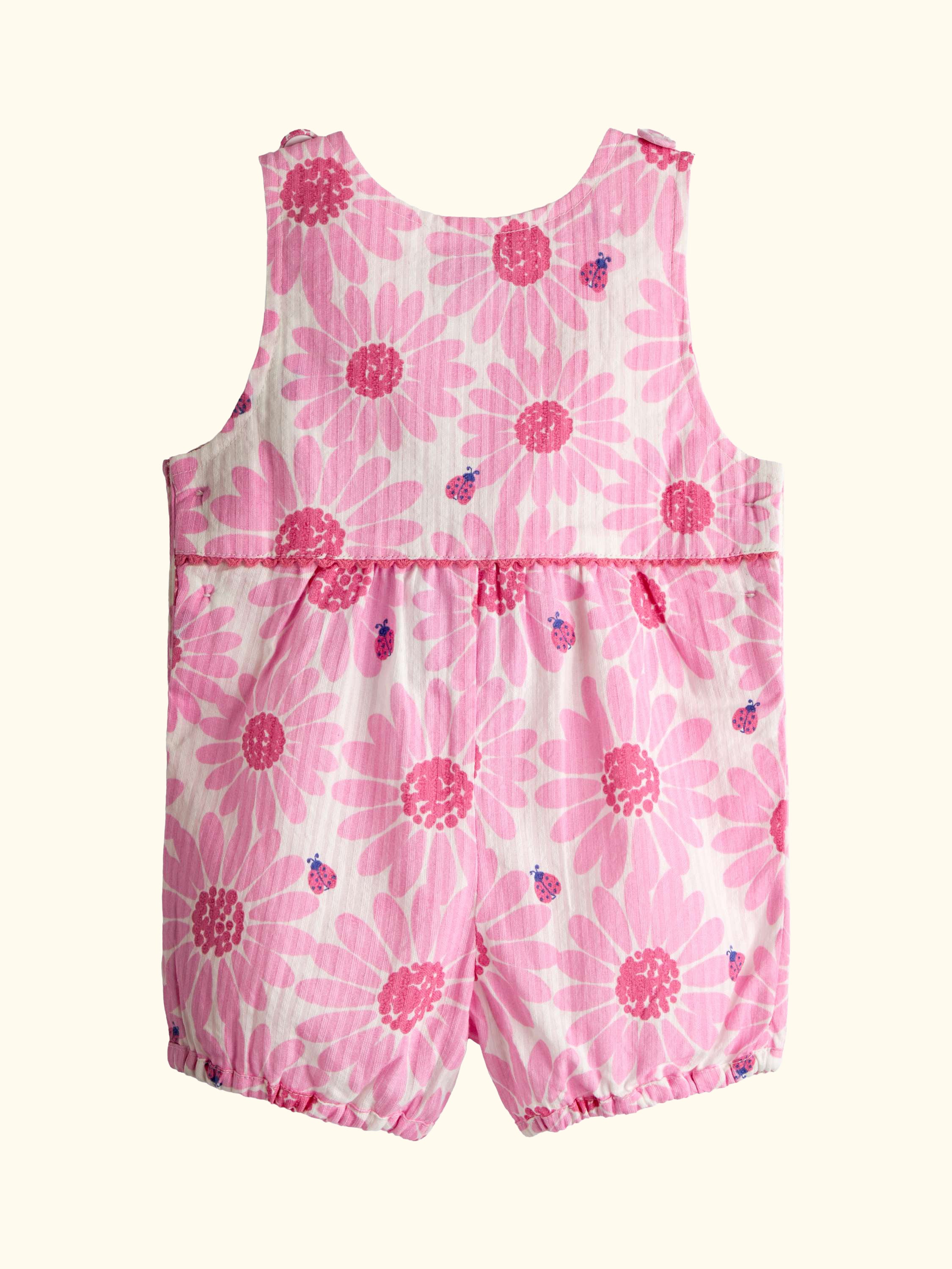 Baby Printed Seersucker Dungarees, Bright Pink