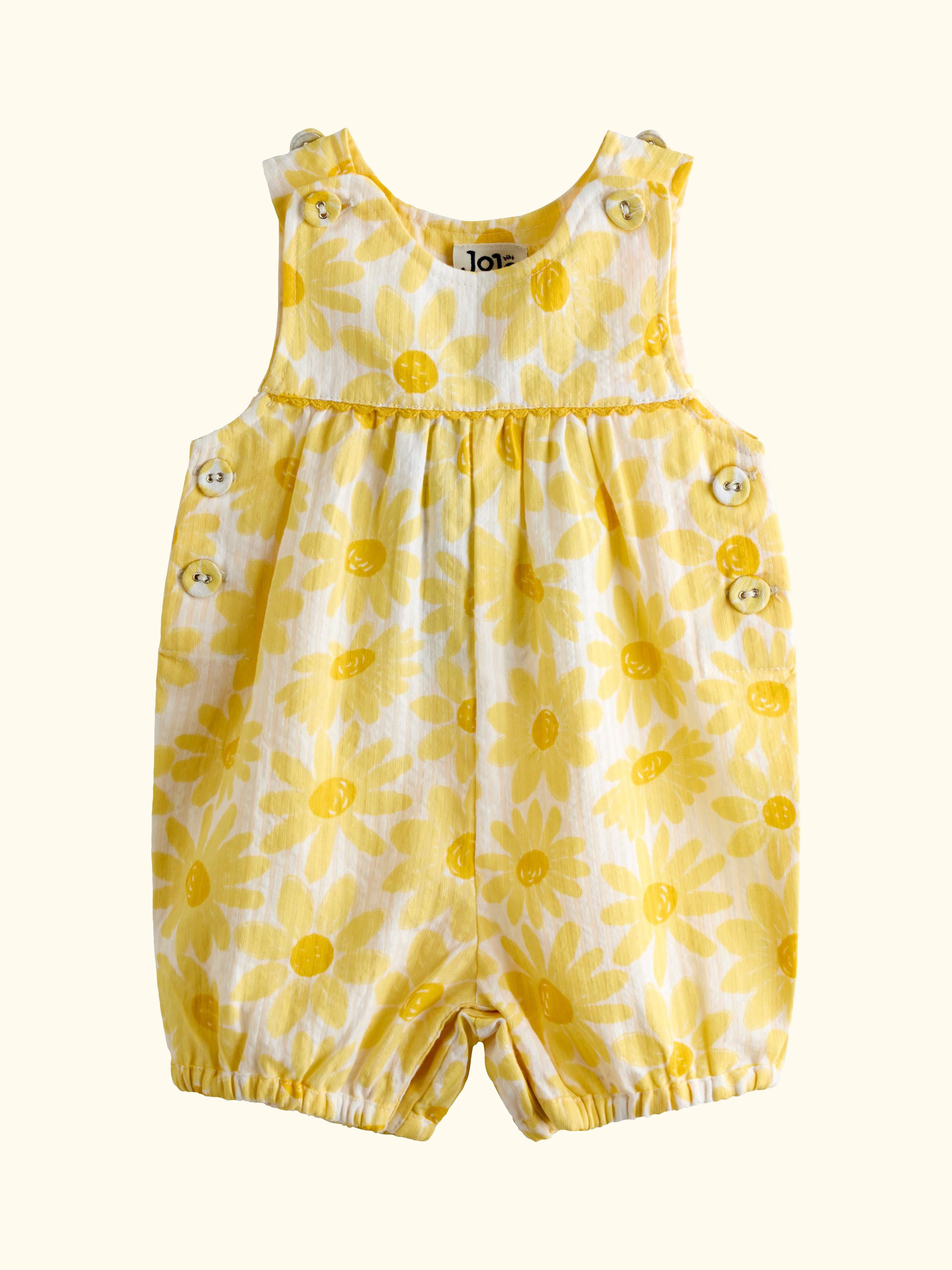 Baby Printed Seersucker Dungarees, Mid Yellow