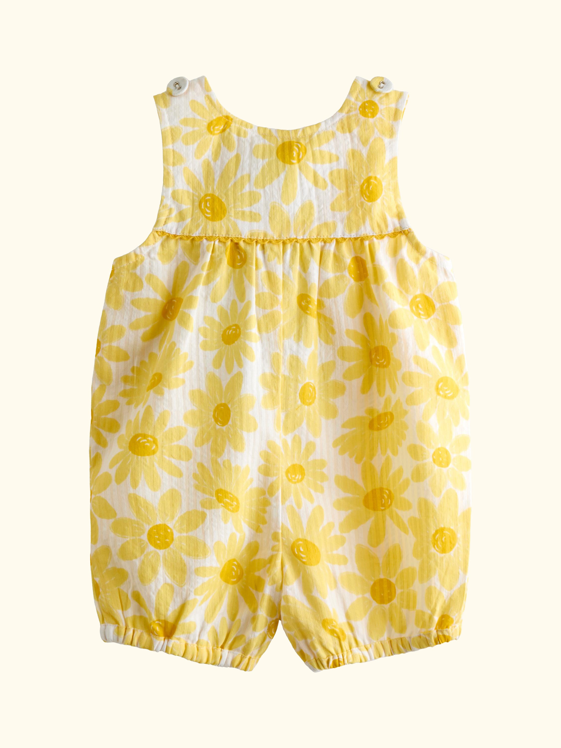 Baby Printed Seersucker Dungarees, Mid Yellow
