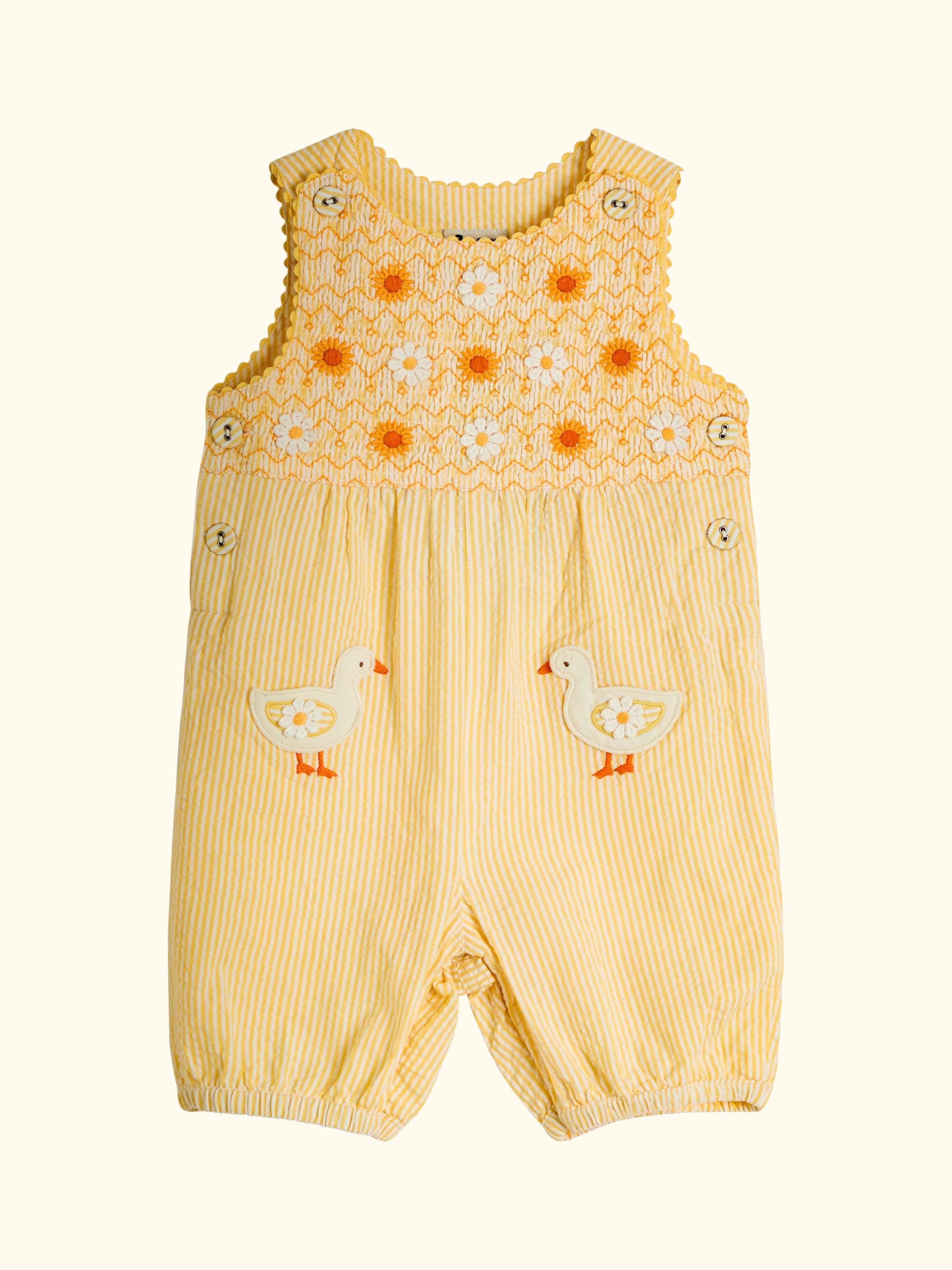 Baby Appliqué Pocket Smocked Dungarees, Light Yellow