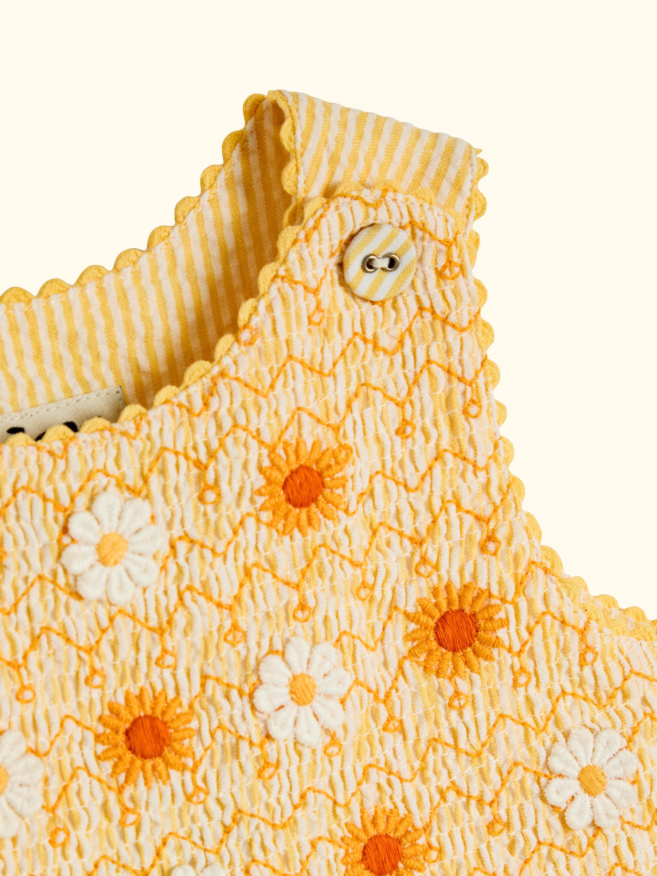 Baby Appliqué Pocket Smocked Dungarees, Light Yellow