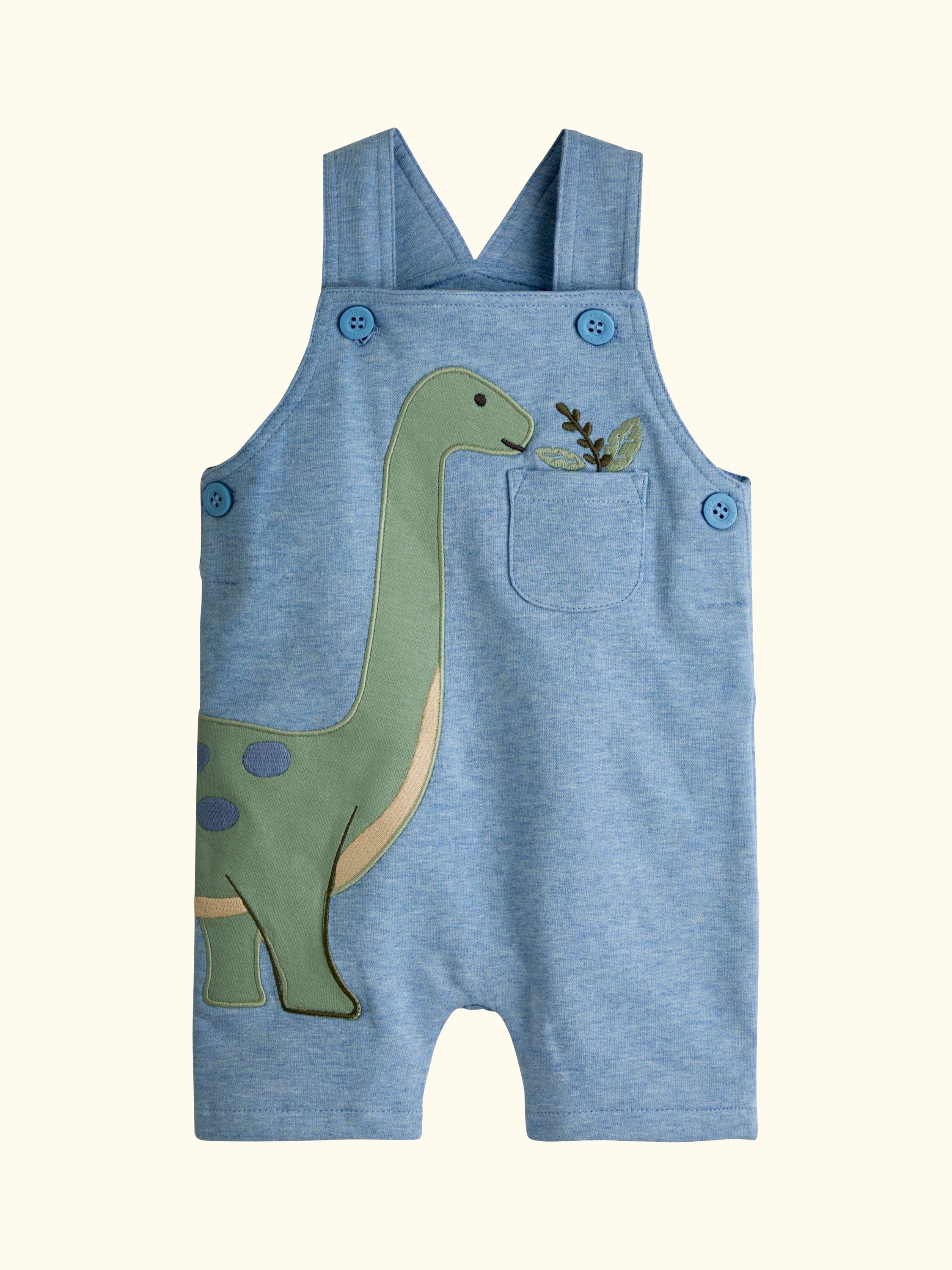 Baby Dino Top and Dungaree Set, Light Blue Marl