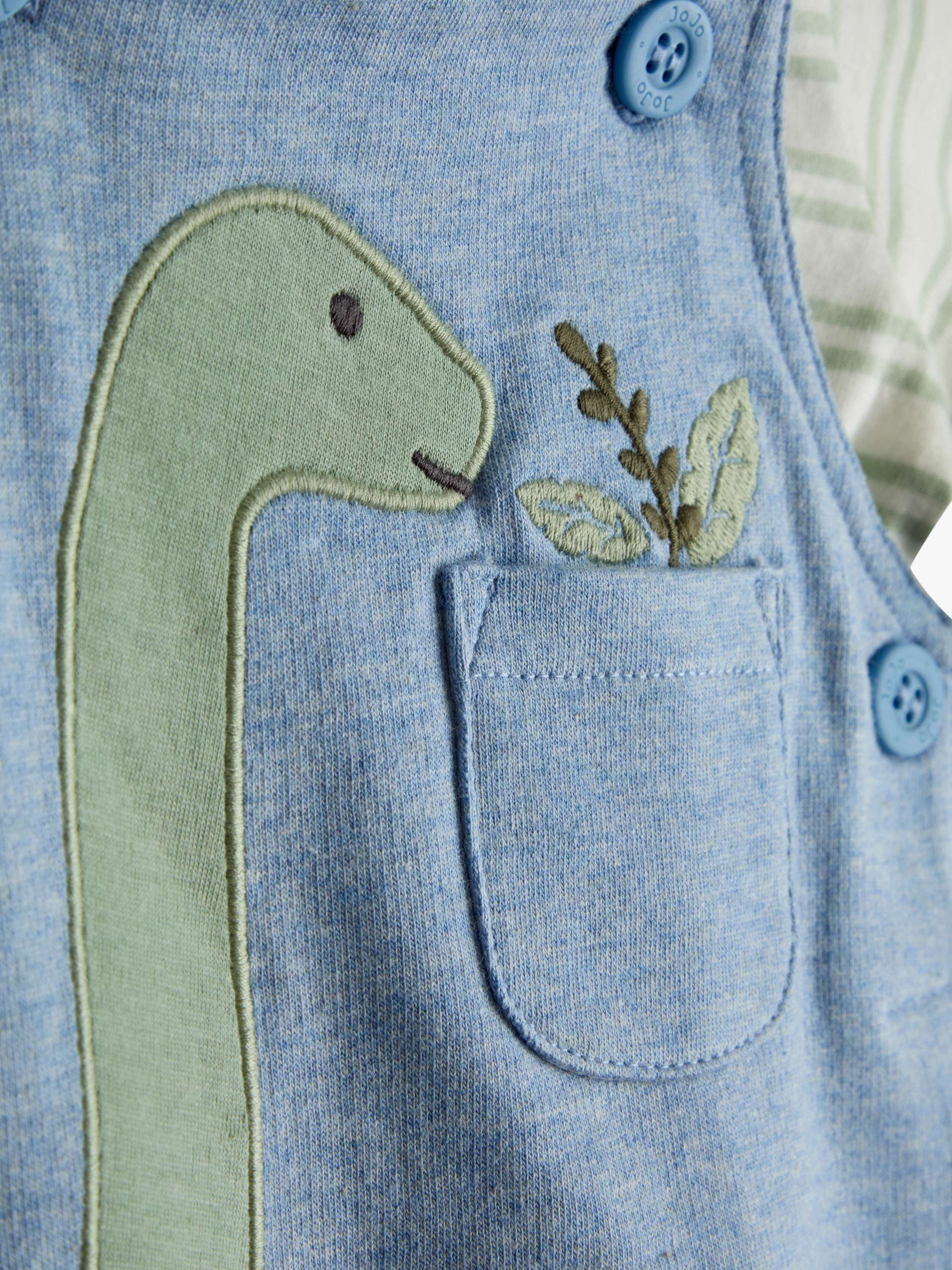 Baby Dino Top and Dungaree Set, Light Blue Marl